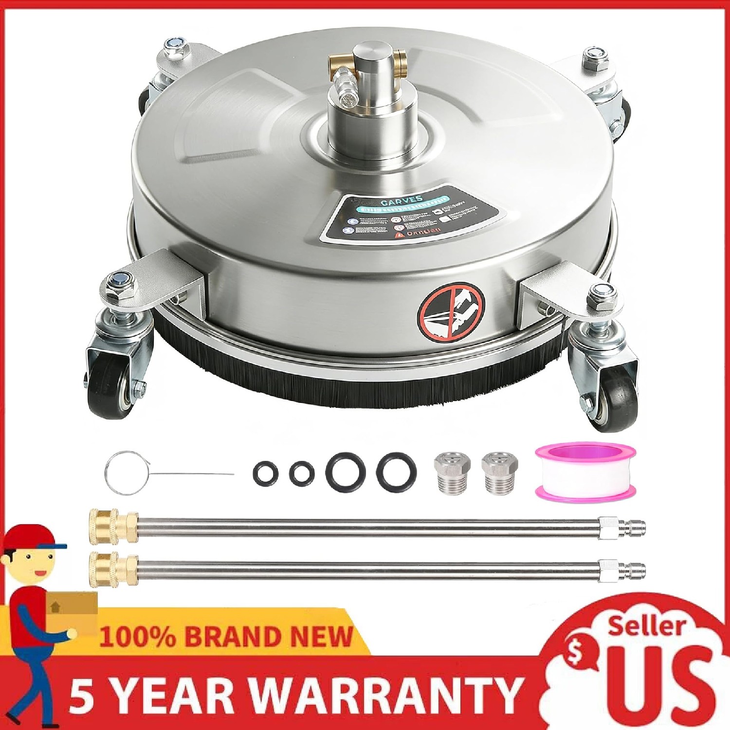 18″ Pressure Washer Surface Cleaner with Wheels 4000 PSI Stainless Steel Patio