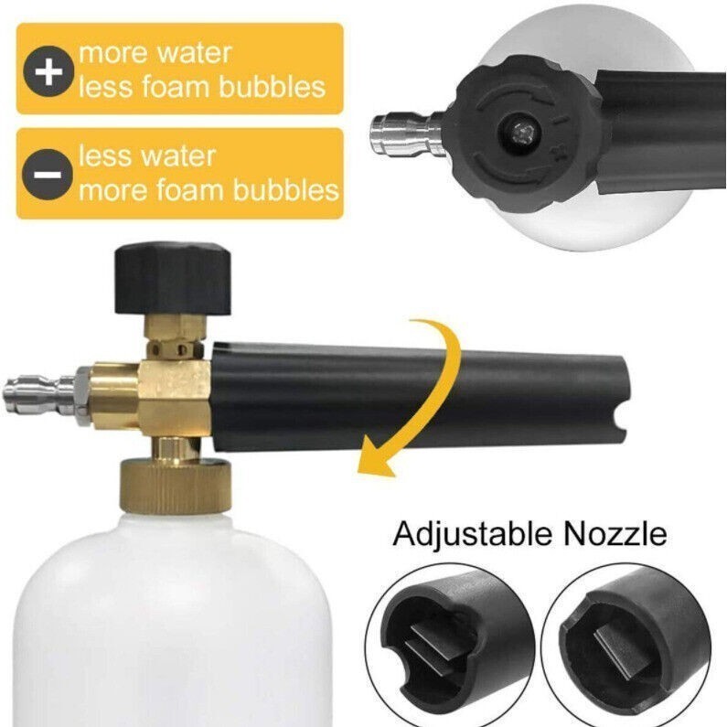 1/4″ High Pressure Washer Snow Foam Cannon Lance Gun 1L Bottle with 5 Nozzle Kit