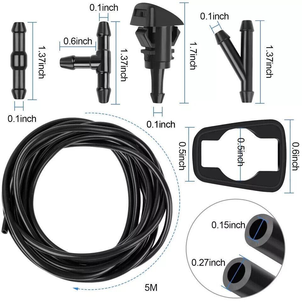 Windshield Washer Hose Kit, 5m Washer Fluid Hose+12 Pcs Hose Connectors+2 Fan No