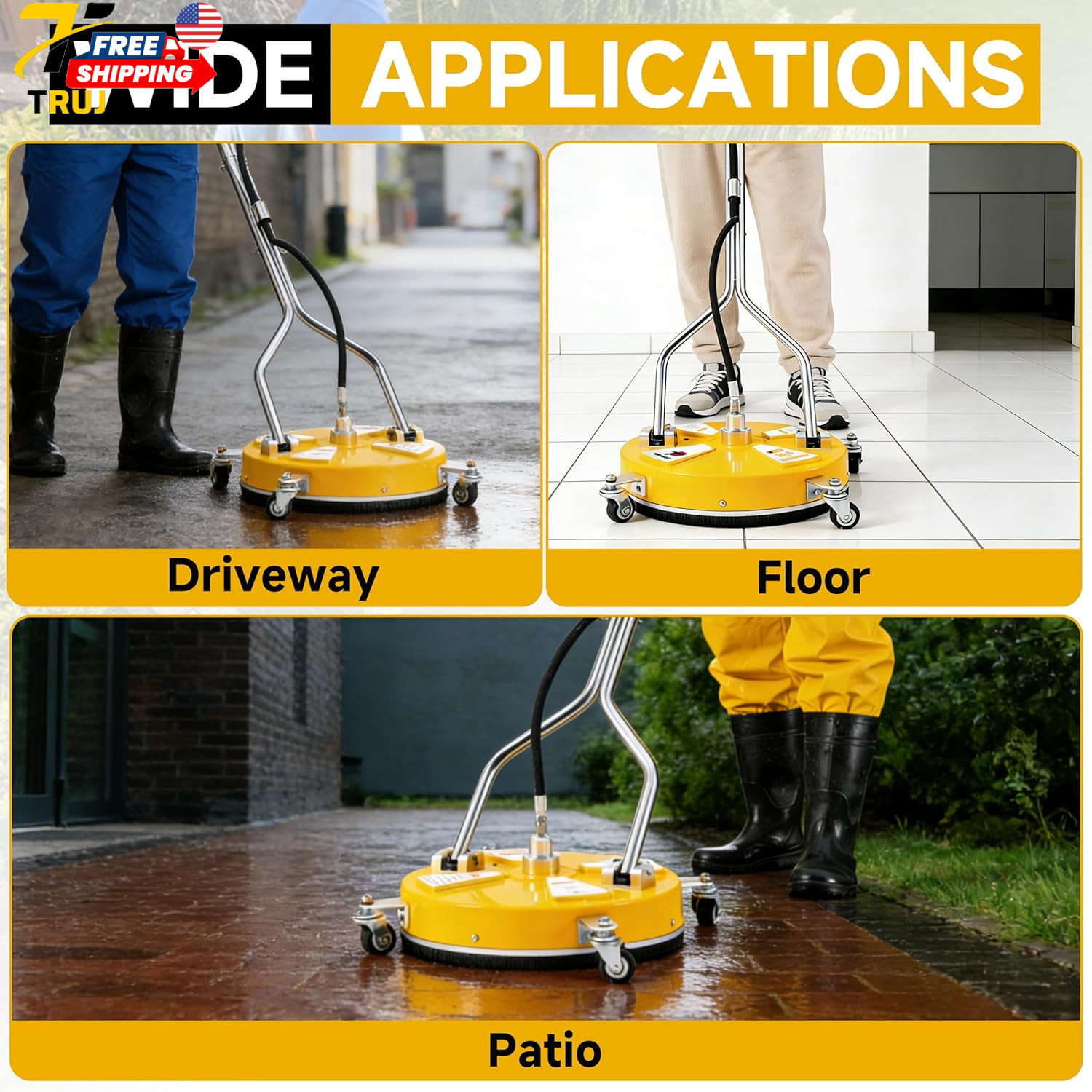 16.5” Pressure Washer Surface Cleaner with 4 Wheels for Easy Outdoor Cleaning
