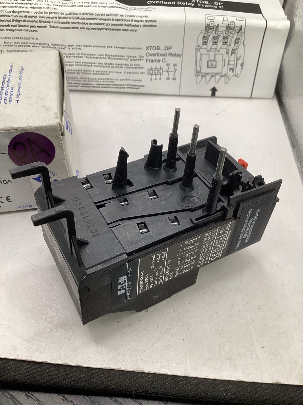 Eaton XTOB010CC1 IEC Overload Relay Frame C Class 10 DP 6-10 Amp 🟣