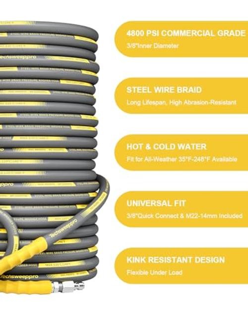 4800PSI Pressure Washer Hose with 3/8″ Swivel Quick Connect for 25FT Gray
