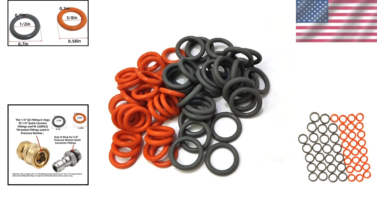 25 Red and 25 Grey O Rings 1/4 Inch and 3/8 Inch for Pressure Washer Connections