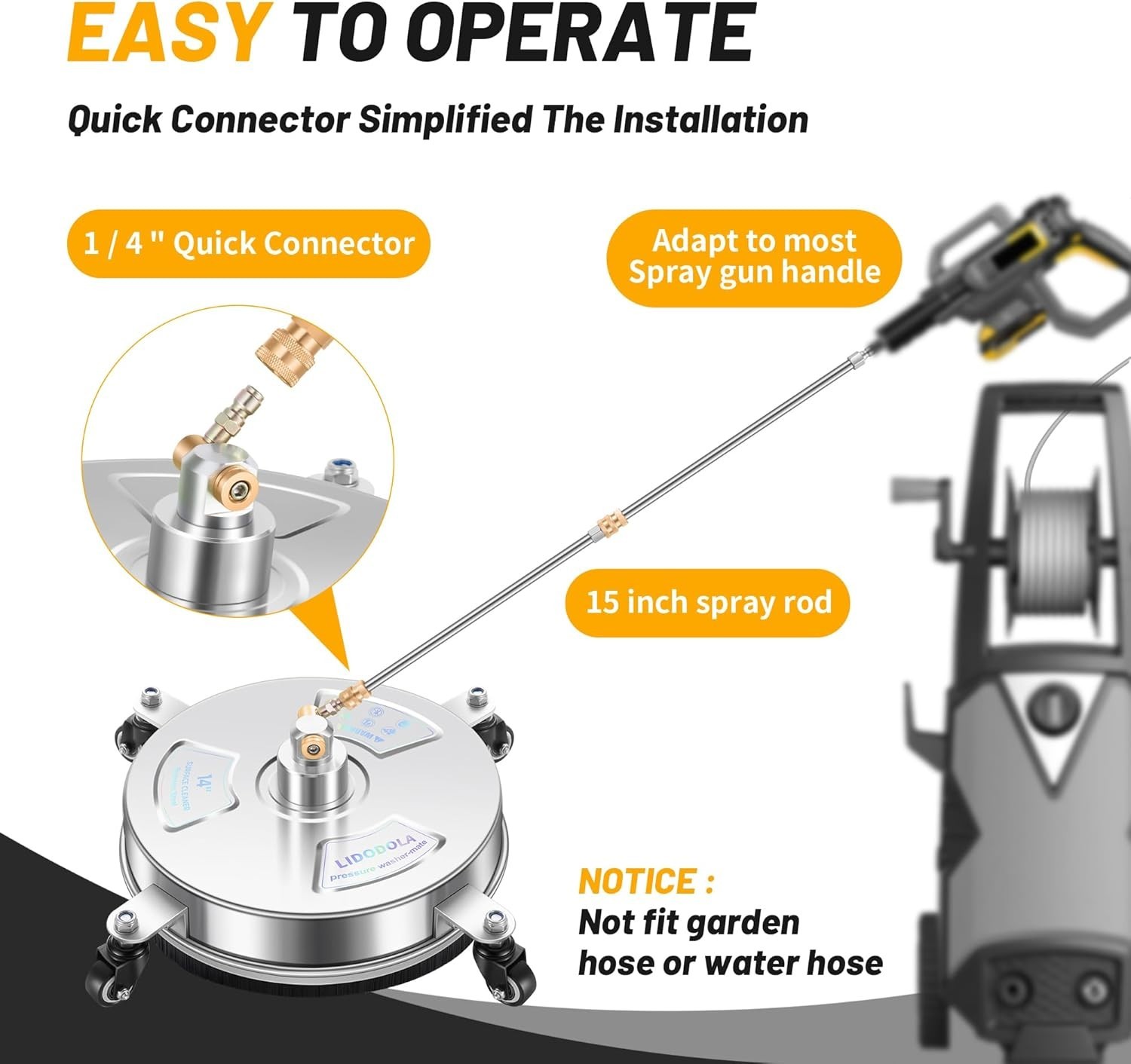14″ Stainless Steel Surface Cleaner for Patios, Driveways & Sidewalks
