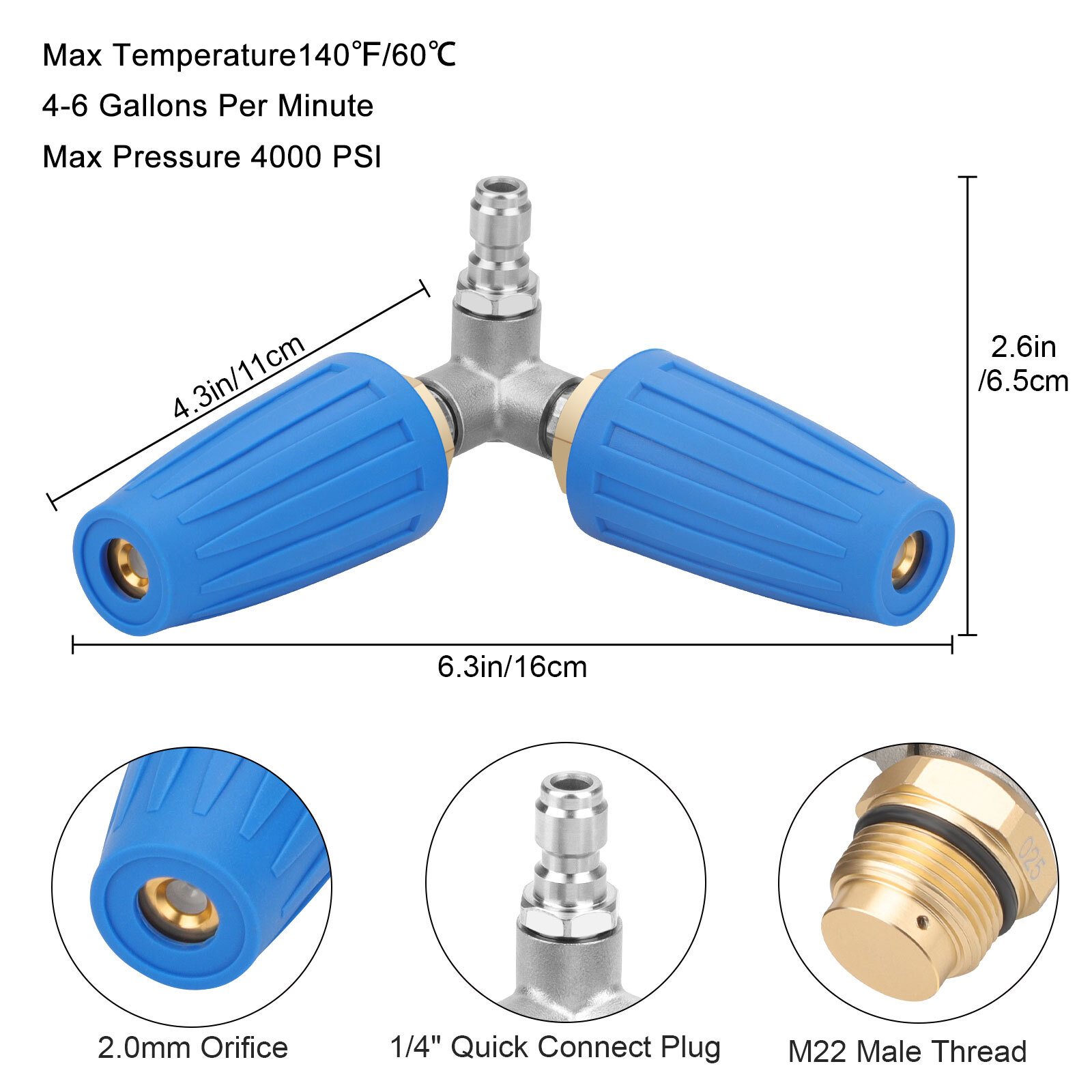 4000 PSI Dual Turbo Nozzle Pressure Washer 4-6 GPM 1/4″ Quick Connect Spray