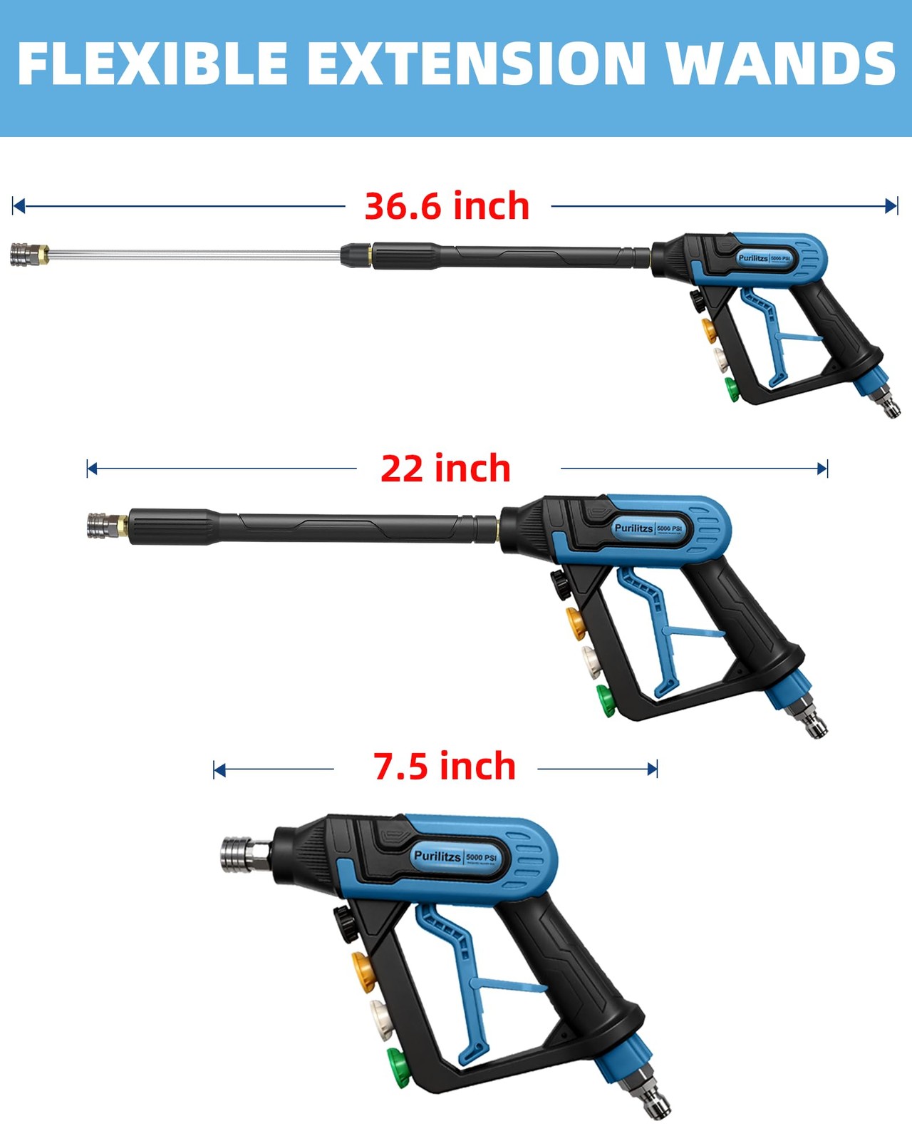 5000PSI Pressure Washer Gun 3/8” Swivel Plug with Extension Wand, M22 Coupler
