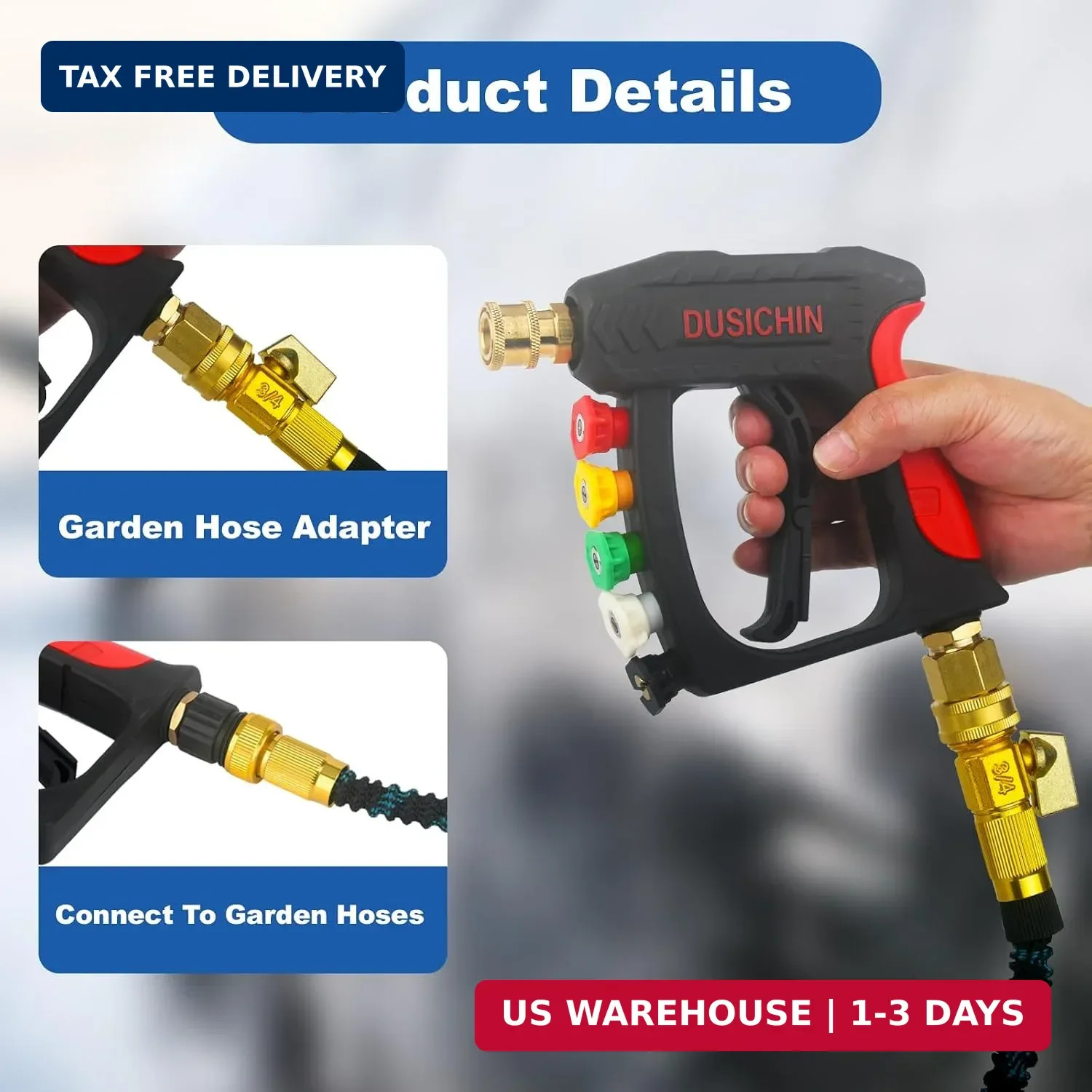 DUSICHIN Garden Hose Fitting Pressure Washer Gun to Water Hose Adapter, 3/4 INCH