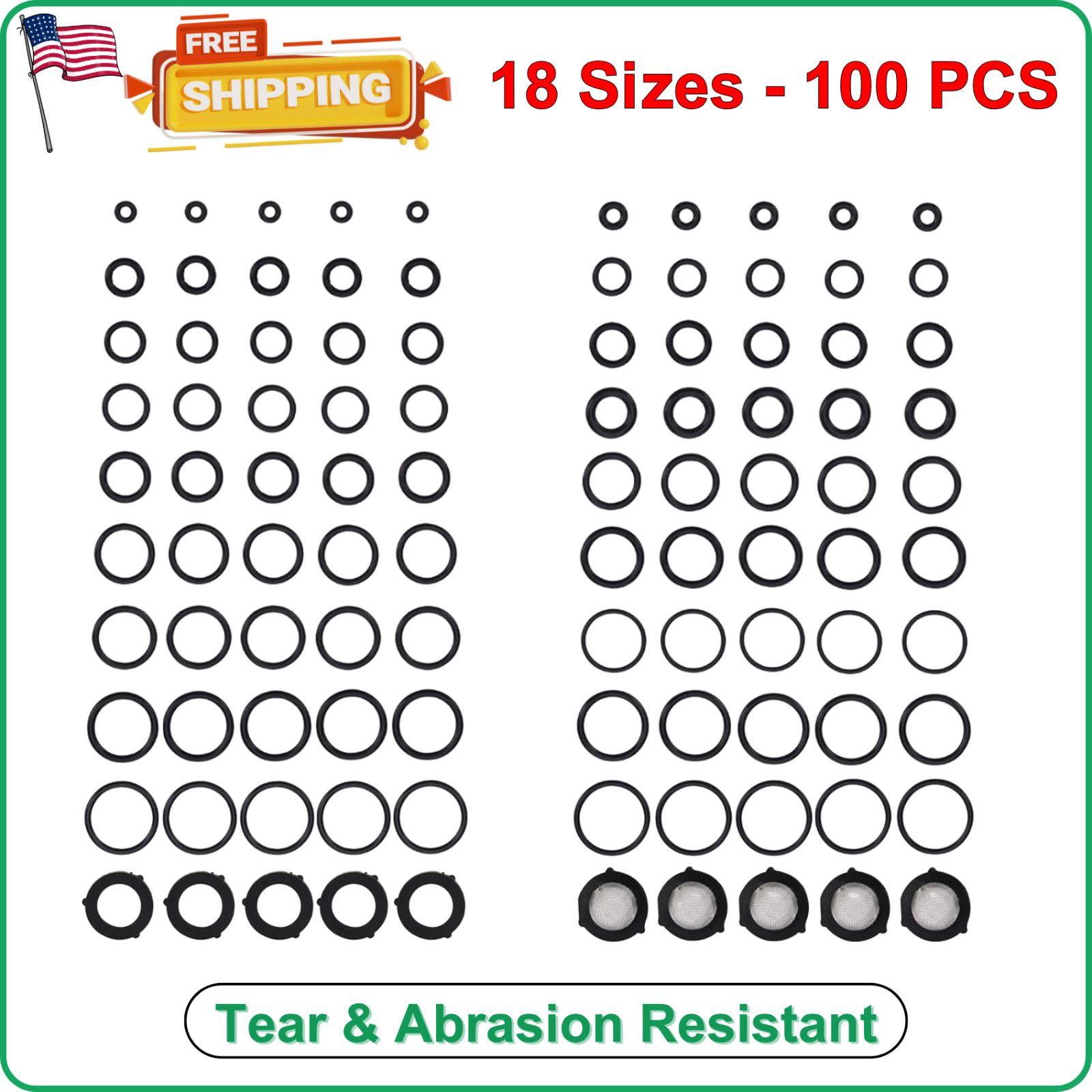 Pressure Washer O Rings Kit for Pump Hose Gun Wand Coupler, 18 Sizes, 100 Pieces