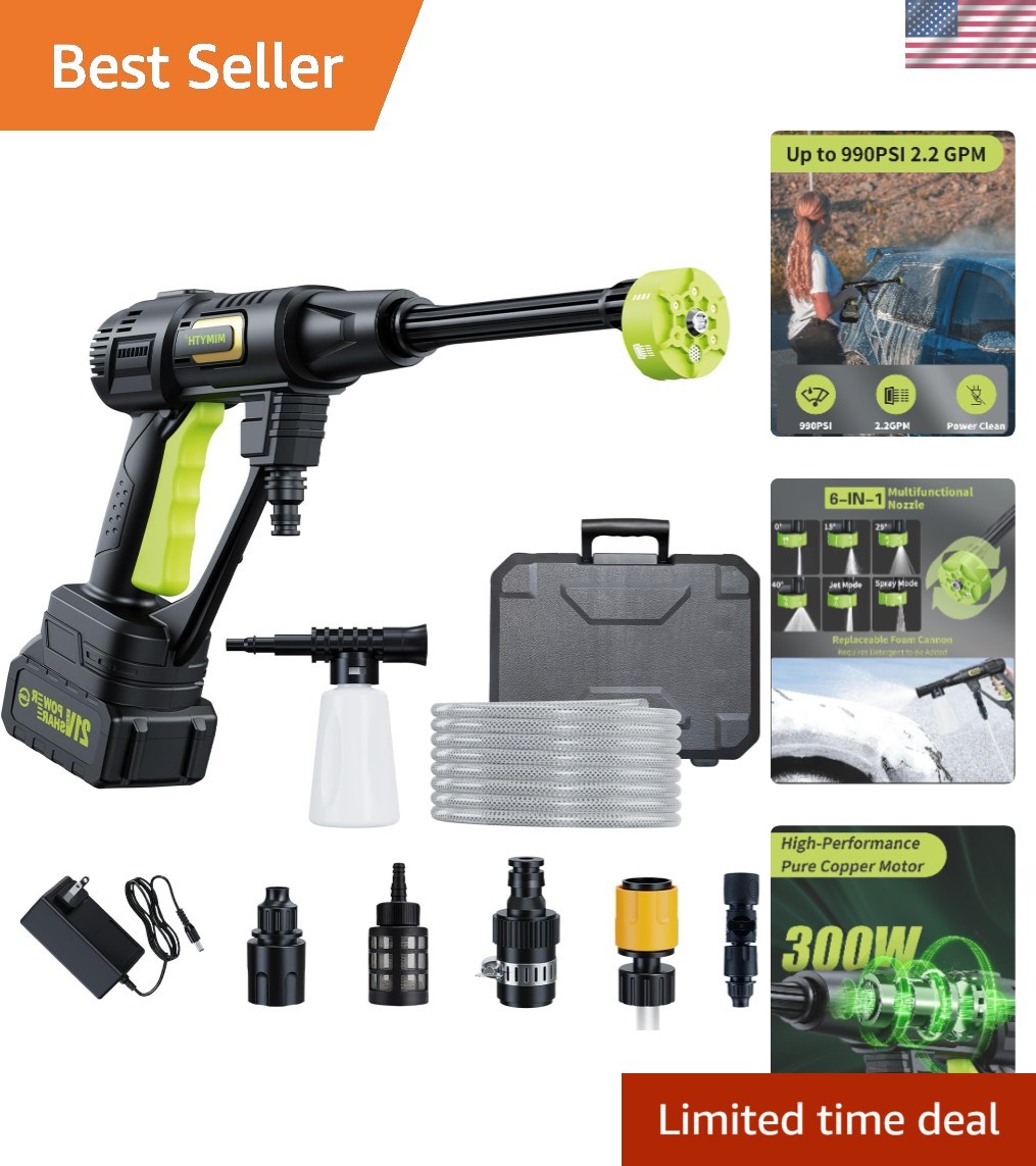 Lightweight 990 PSI Cordless Pressure Washer with 4.0Ah Battery & Foam Pot