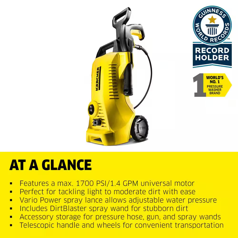 2000 Max PSI 1.45 GPM K 2 Power Control Cold Water CHK Corded Electric Pressure