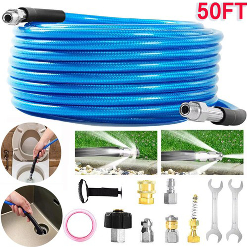 50FT 1/4″ M-NPT 5800PSI Drain Cleaner Hose Sewer Jetter Kit for Pressure Washer