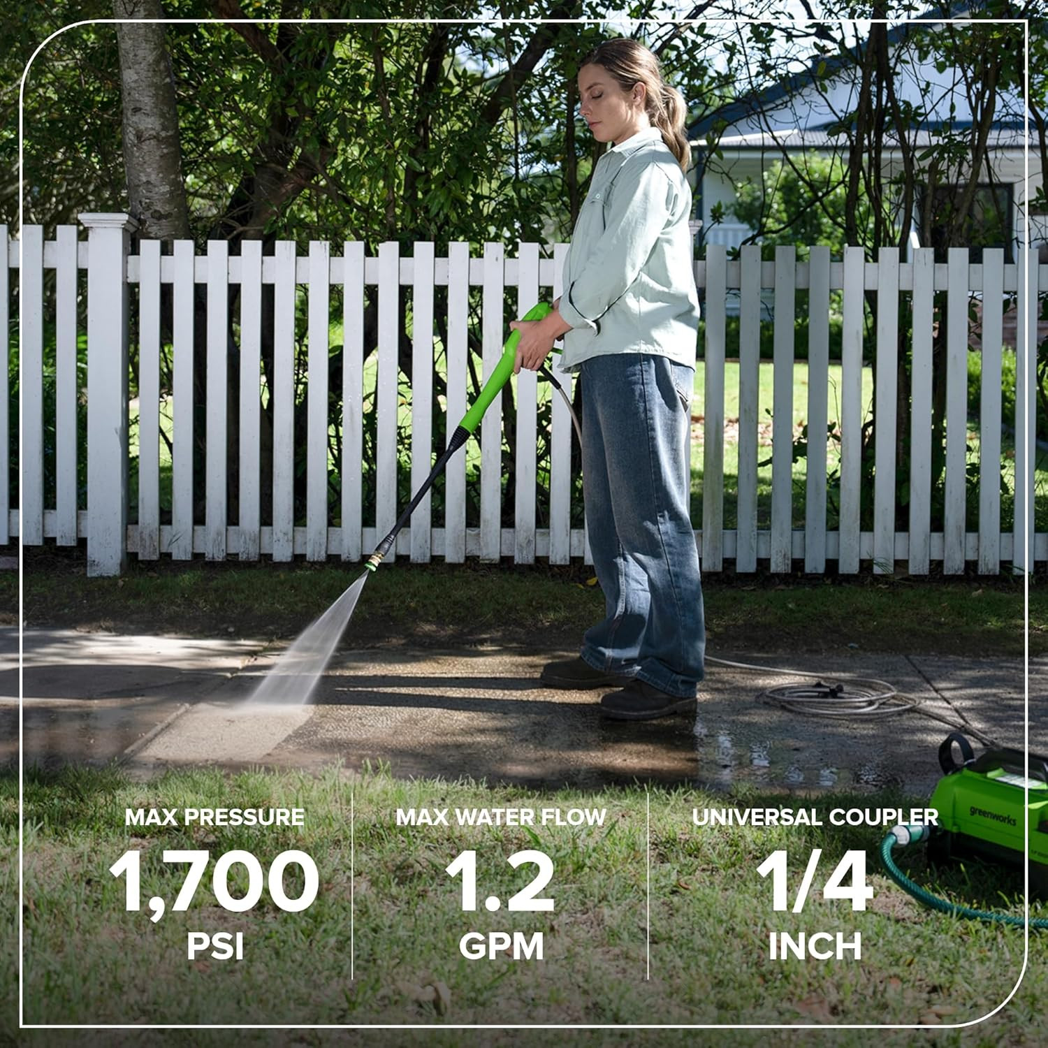 Greenworks 1700 PSI (1.2 GPM) Electric Pressure Washer (25°, 40° Nozzles) Ideal
