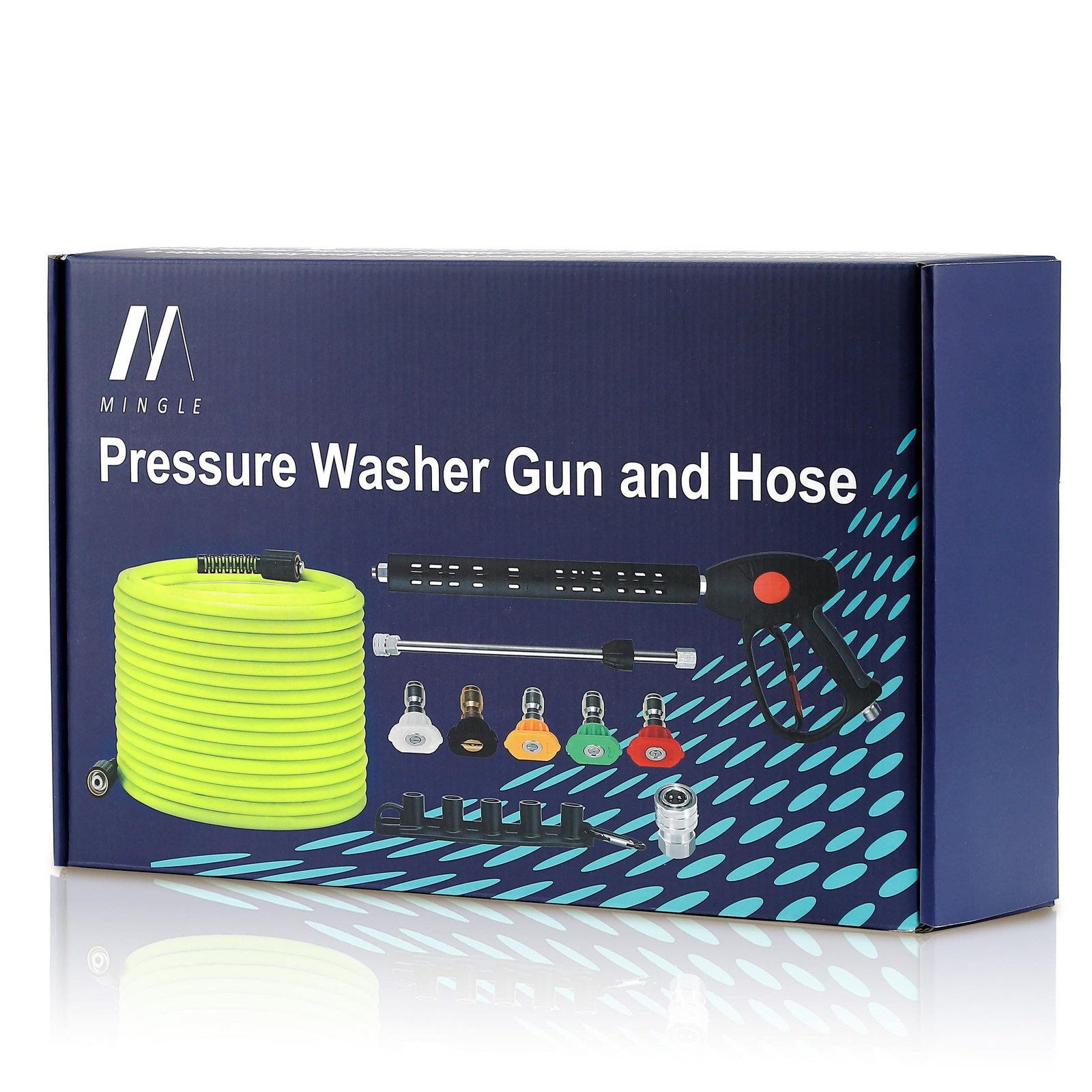 M MINGLE Pressure Washer Hose and Gun Kit, 50 FT Power Washer Hose with 5 Noz…