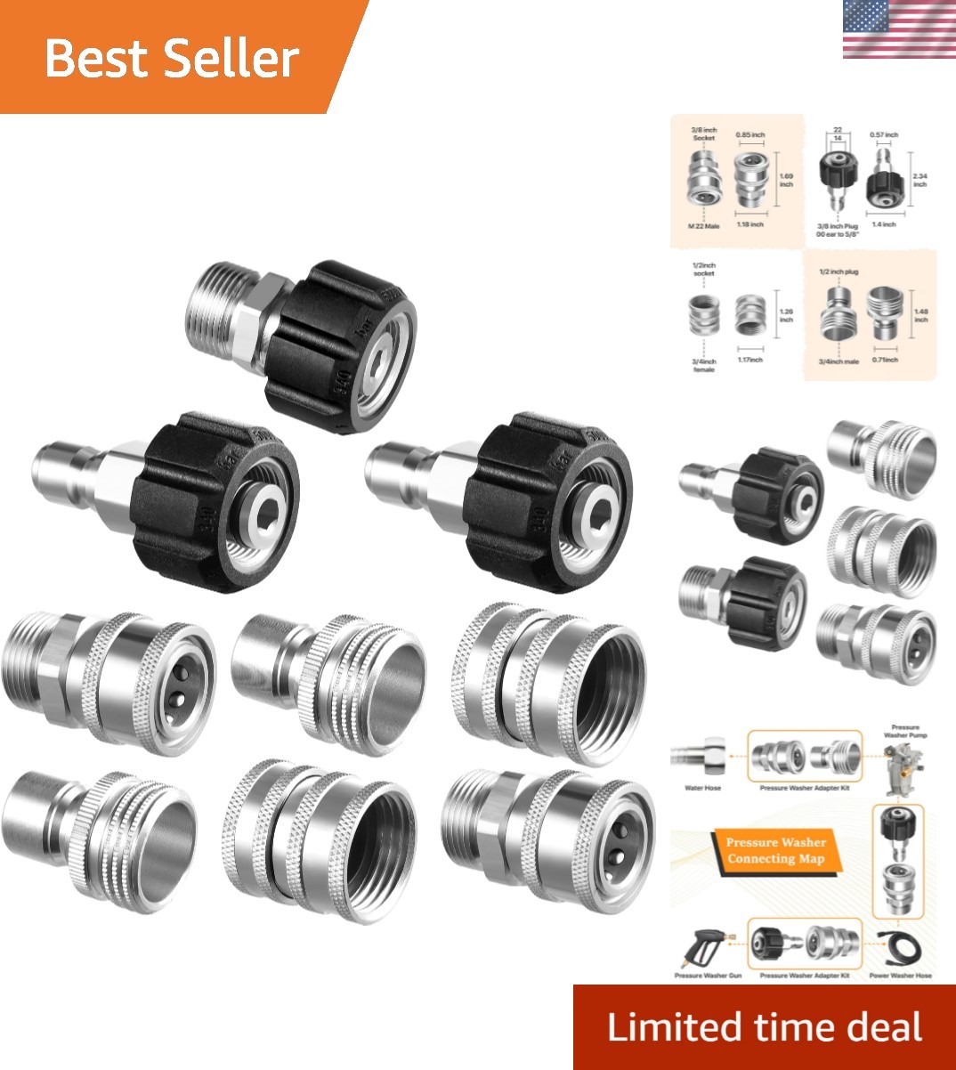 Corrosion Resistant Stainless Steel Pressure Washer Quick Connect Kit – 9 Sets