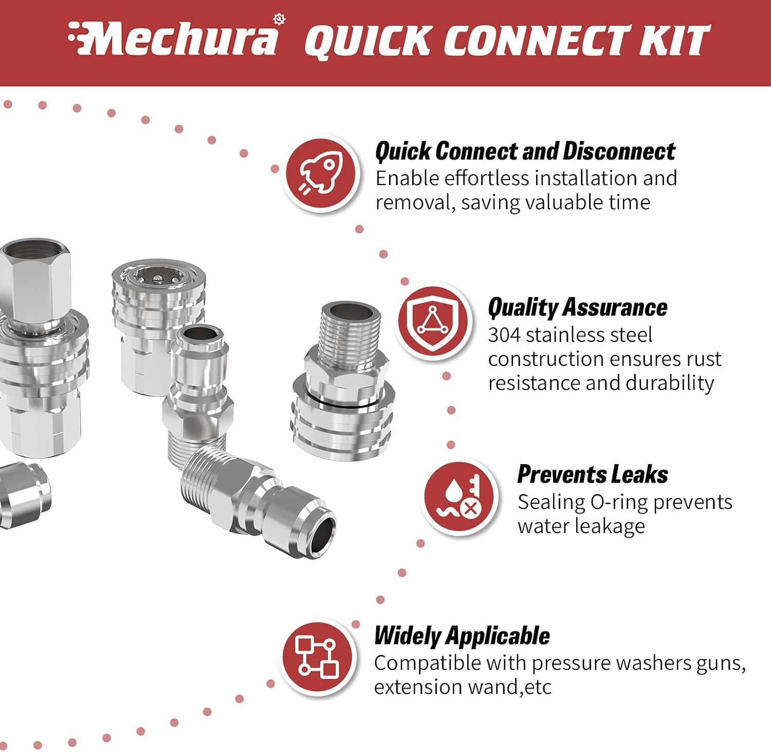 3/8″ Pressure Washer Quick Connect Kit, Female and Male Swivel Fitting, Stainles