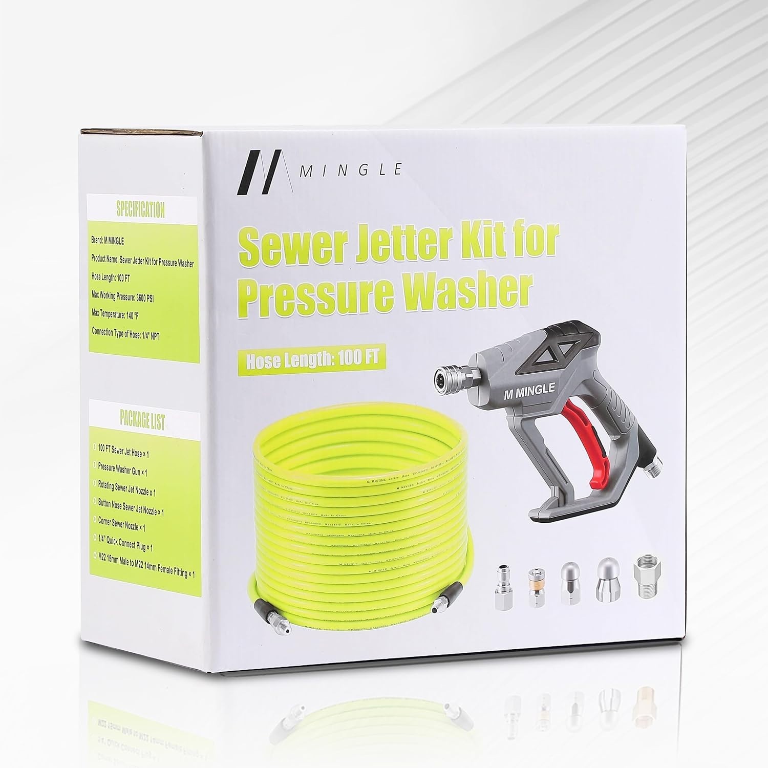 Corner Rotating Nozzle Sewer Jetter Kit, 100 Ft