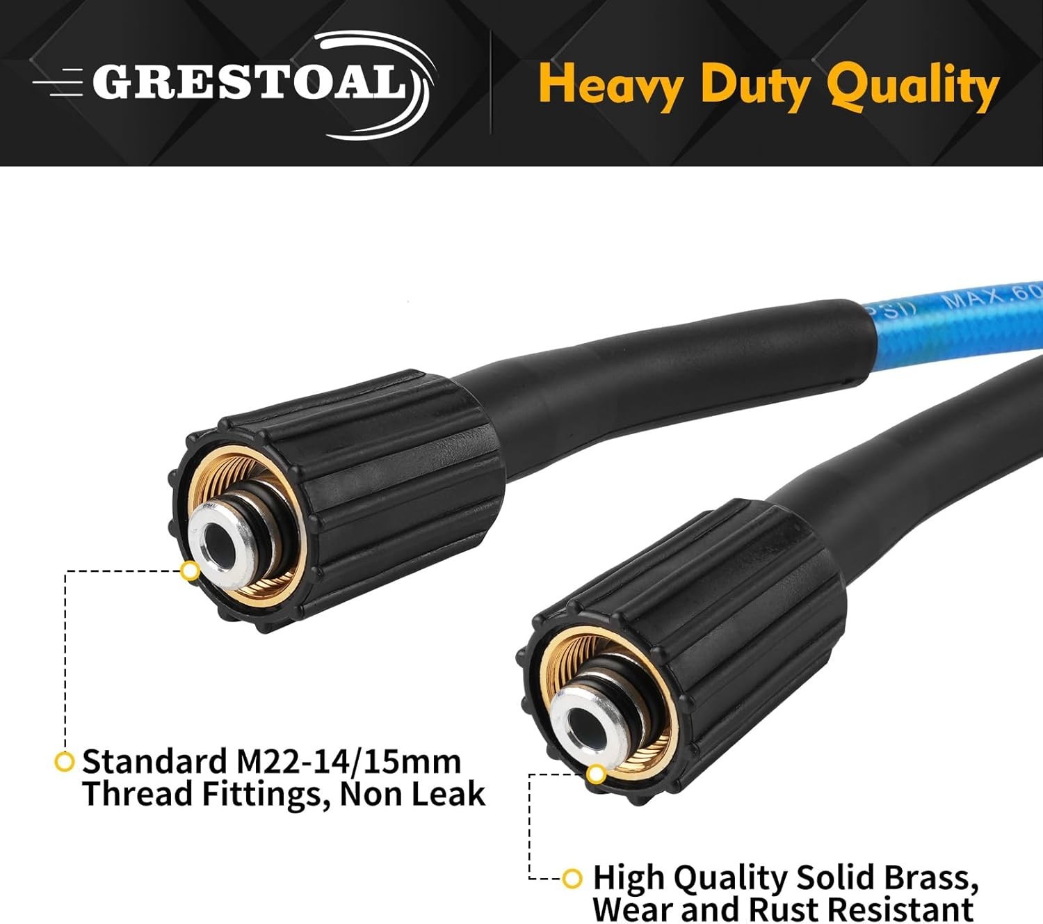 25 FT Kink Resistant Pressure Washer Hose with M22 Fittings, 3000 PSI Power