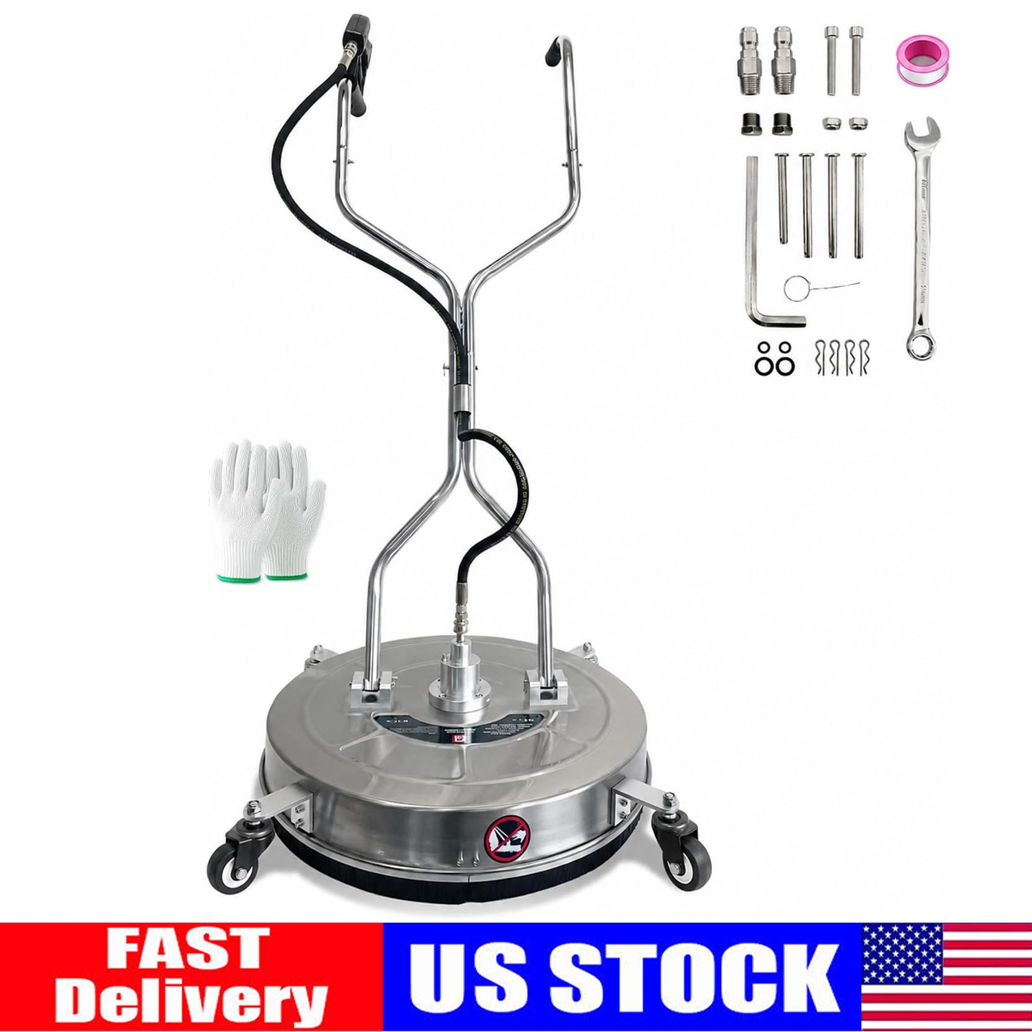 24″ Pressure Washer Surface Cleaner Stainless Steel Dual Handle Surface Cleaner