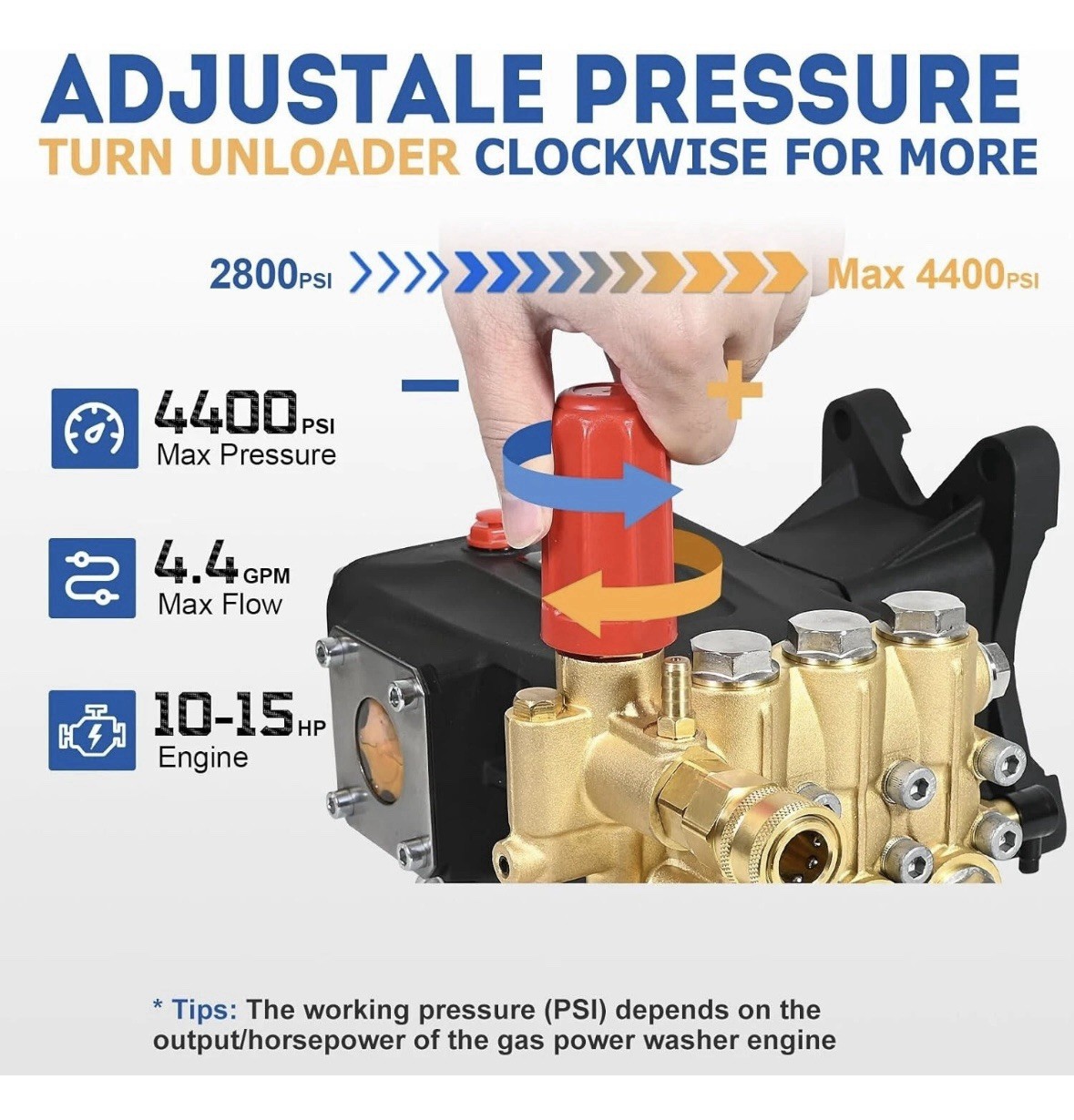 TOOLCY Pressure Washer Pump 3600-4400 PSI Max, 1″ Shaft Horizontal Plunger 4 GPM