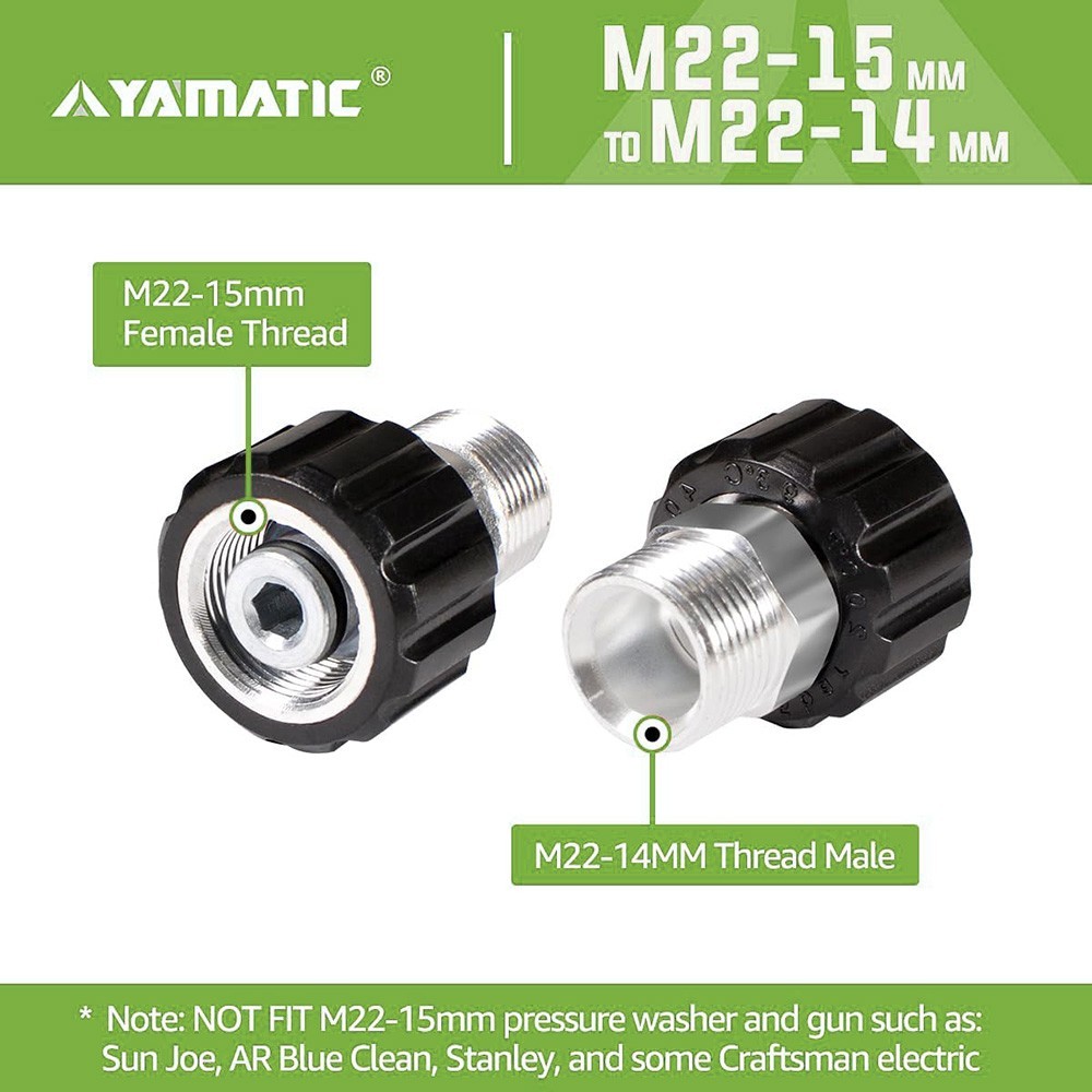 YAMATIC Pressure Washer Adapters M22-14mm Male to M22-15mm Female 4000 psi