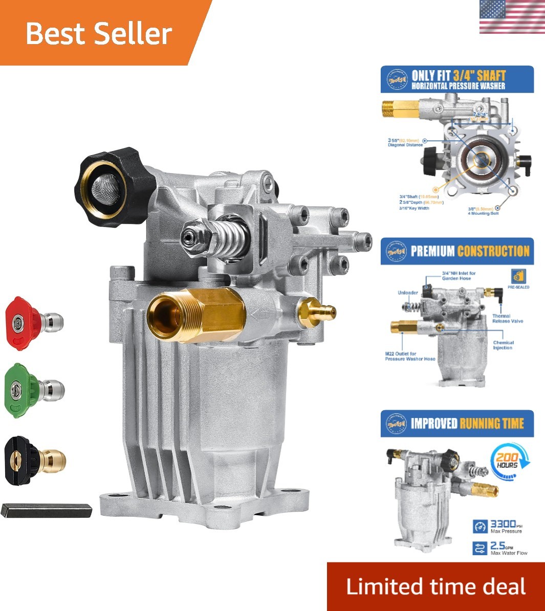 Revolutionary 3/4″ Shaft Pressure Washer Pump – Optimal 3300 PSI Performance