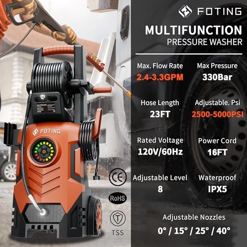 FOTING 2026UPGRADED PRESSURE WASHER 5000PSI TOUCH SCREEN 8 LEVEL 34″TALL – RED