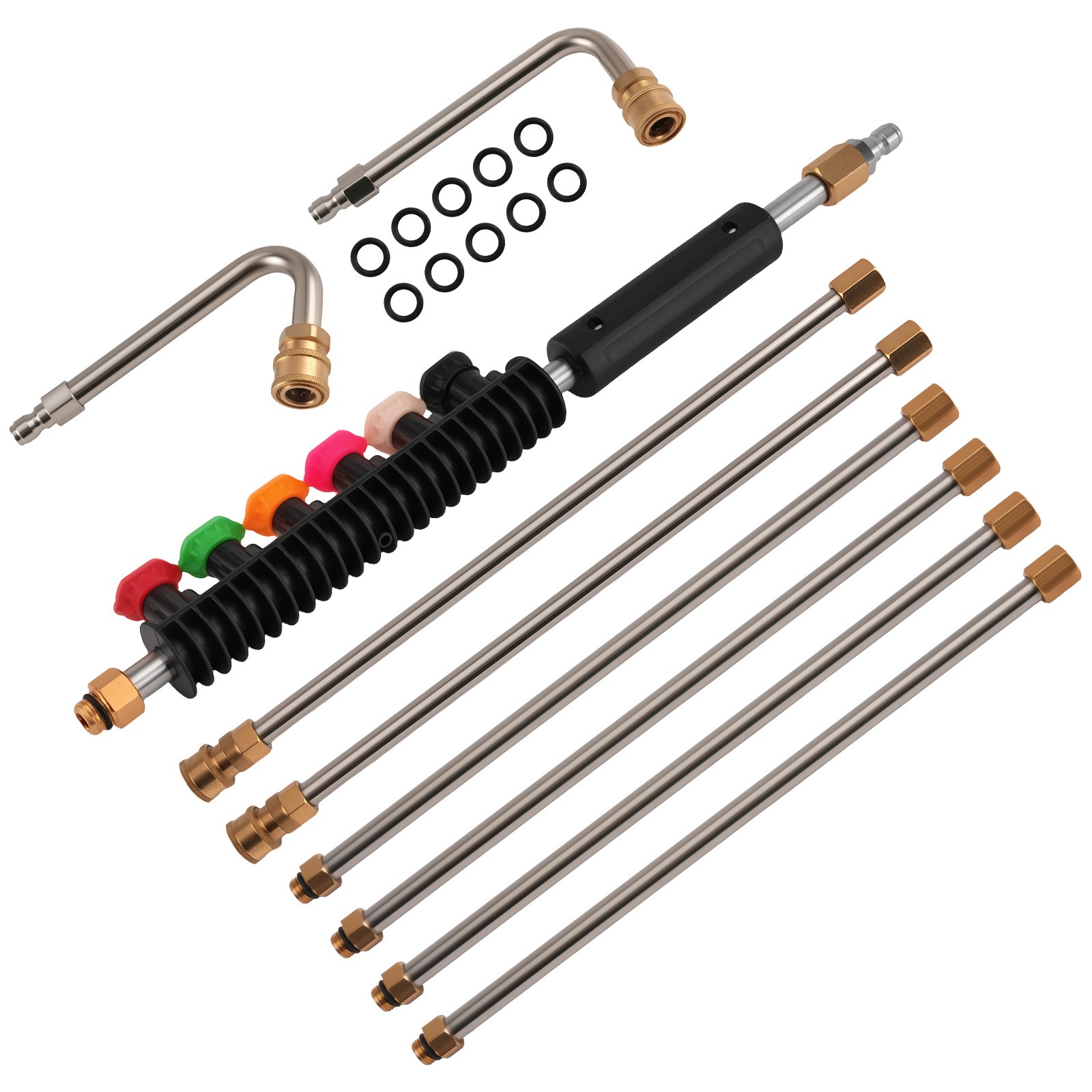 8FT Pressure Washer Extension Pole 4000PSI 6 Tips Curved Wand Cleaning Rod Set