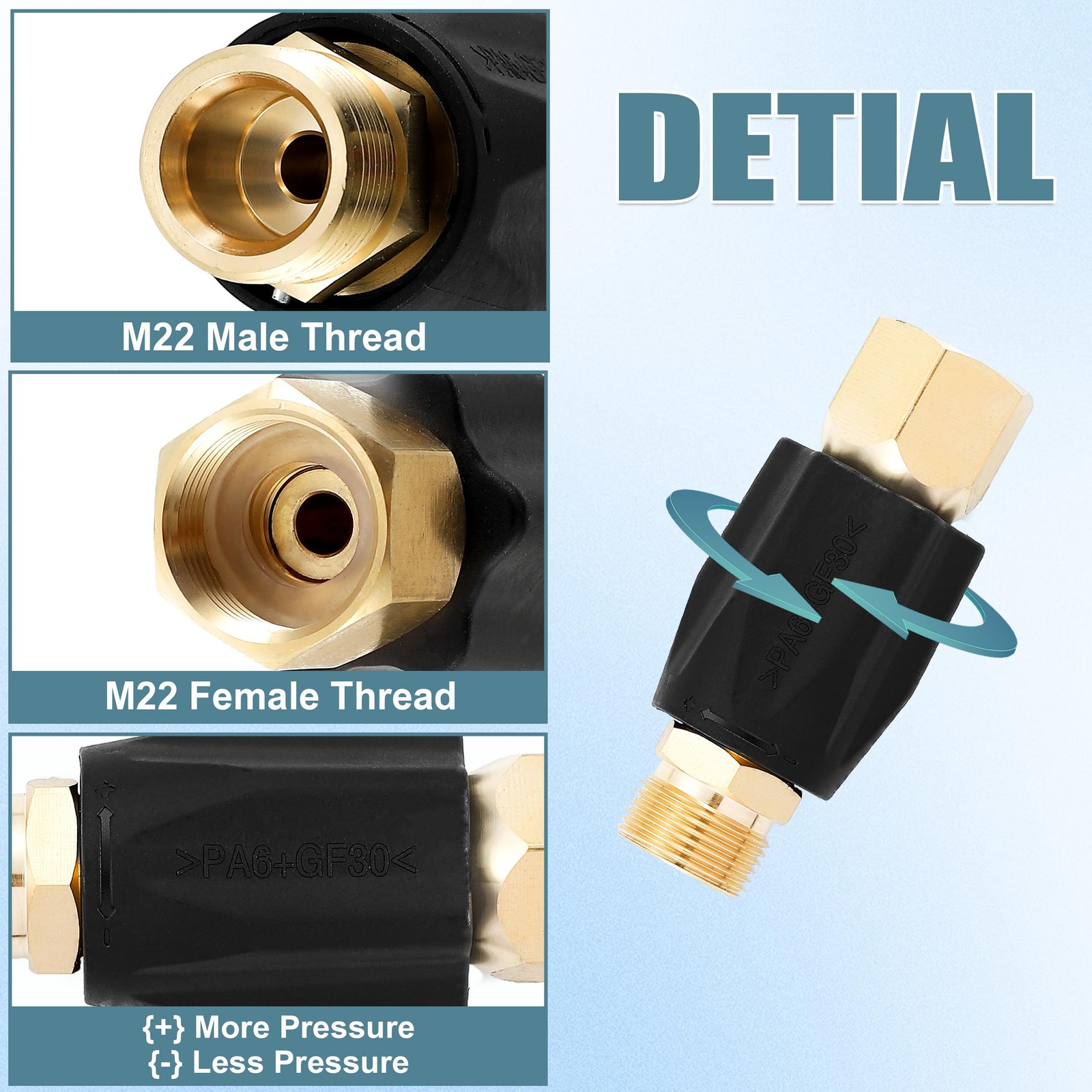 Adjustable Pressure Washer Regulator, M22 Connector, Rated up to 4000 PSI
