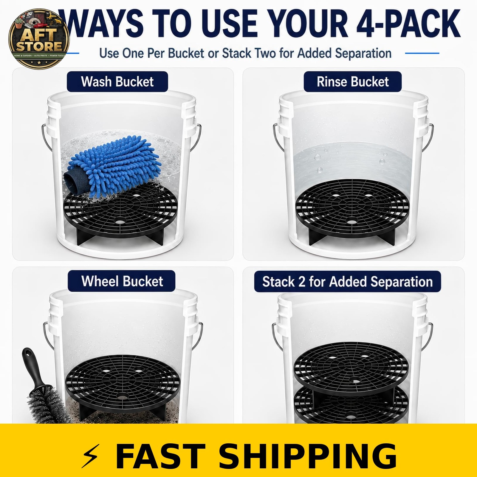 Kingrol 4 Pack Car Wash Bucket Grit Guard Inserts, 10.24″ Black