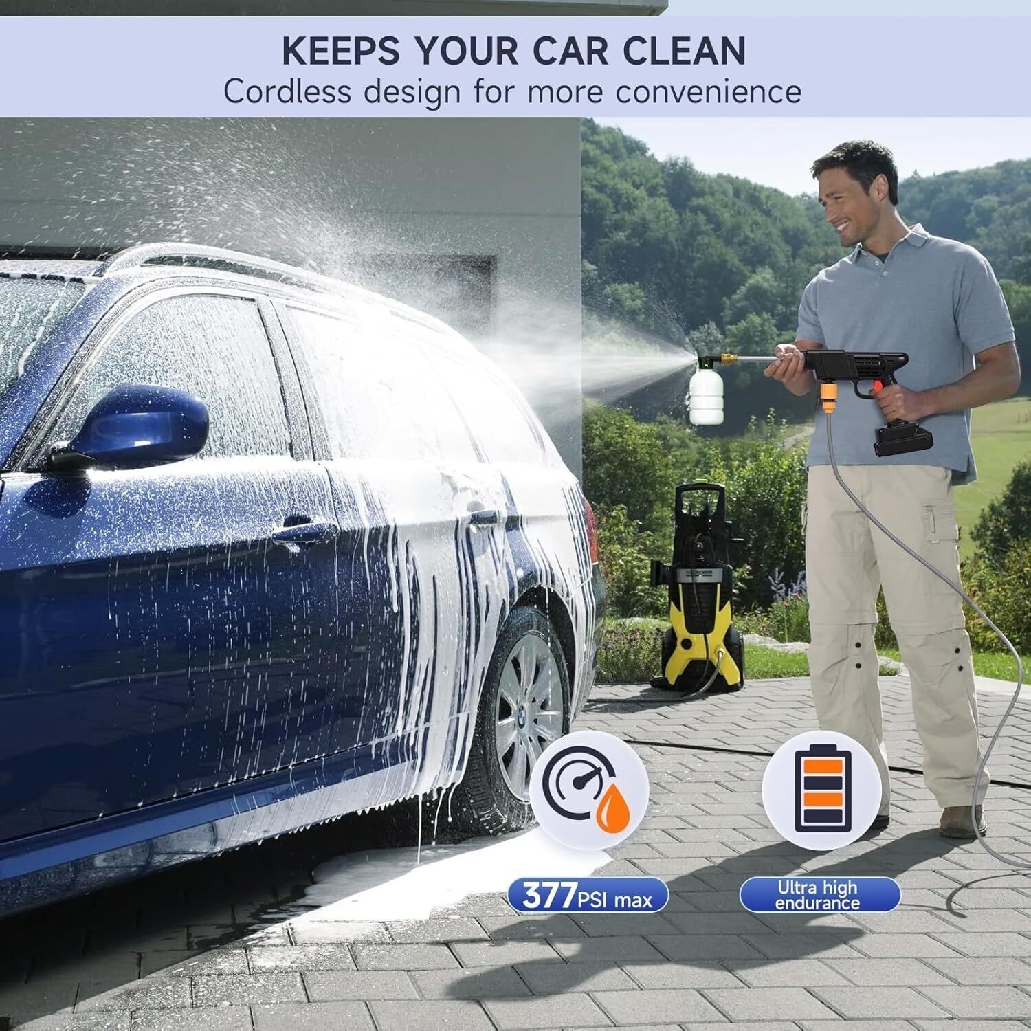 Portable Cordless Electric High Pressure Water Spray Gun Car Washer Yard Cleaner