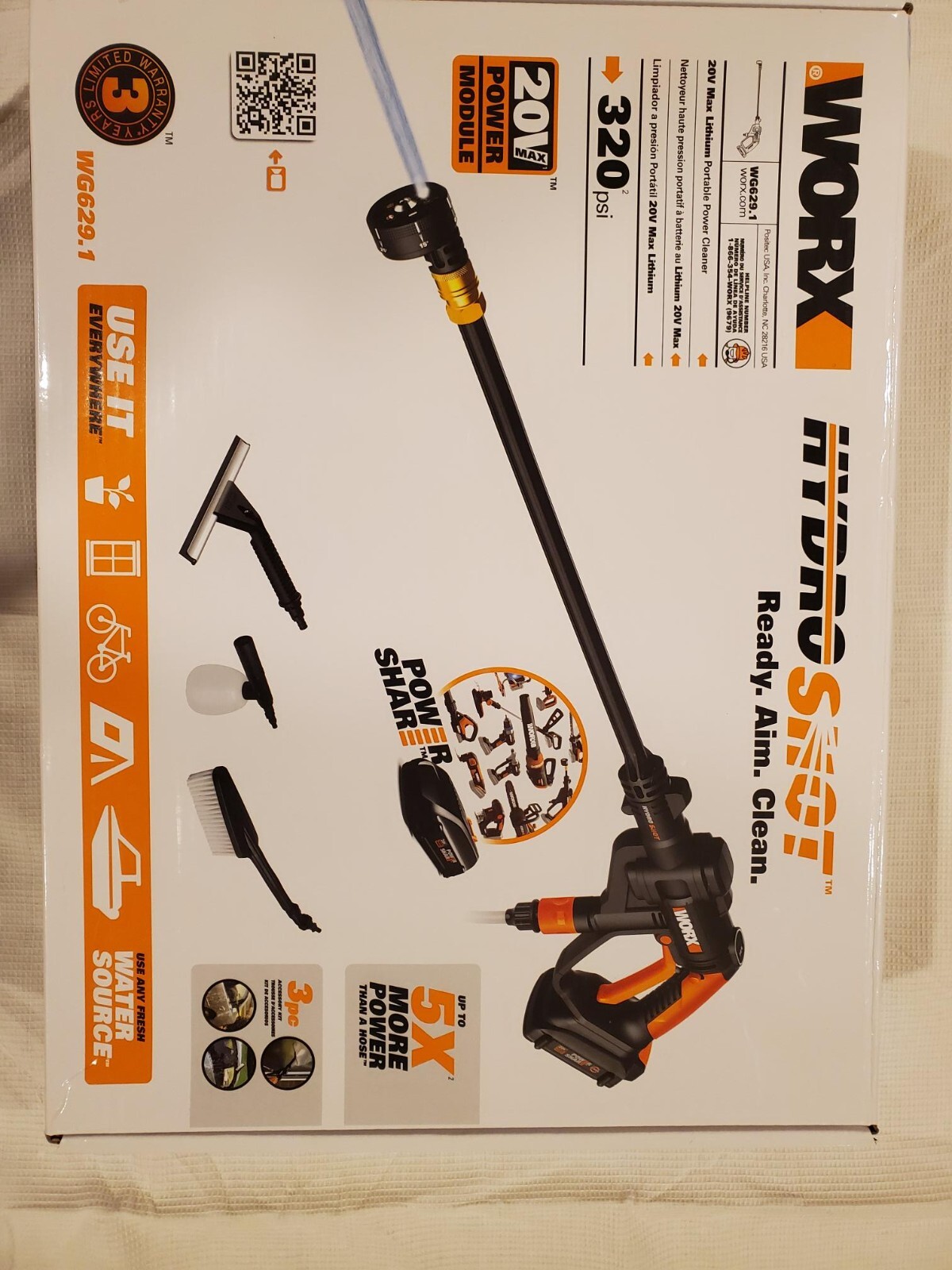 WORX WG629.1 HydroShot Portable Power Cleaner with Bottle Connection
