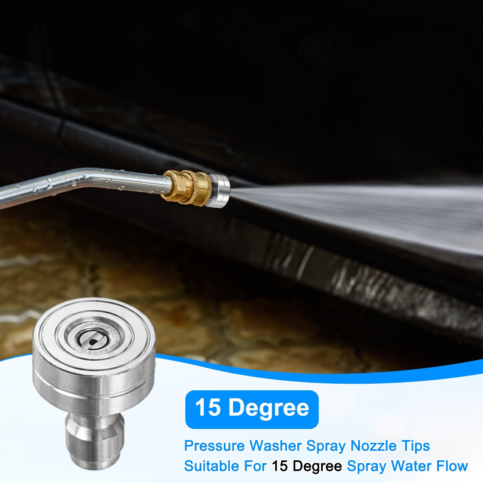 2-Pack 15 Degrees Pressure Washer Nozzle Tips, 1/4 Inch Quick Connect, 1.400mm