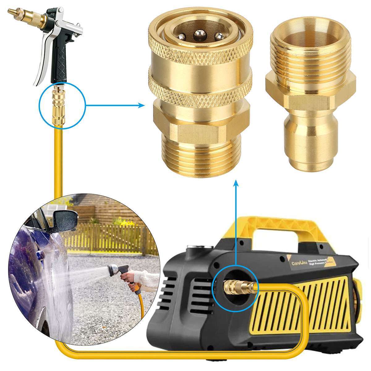 Pressure Washer Quick Disconnect Adaptor Set M22-15mm to 3/8″ Quick Release