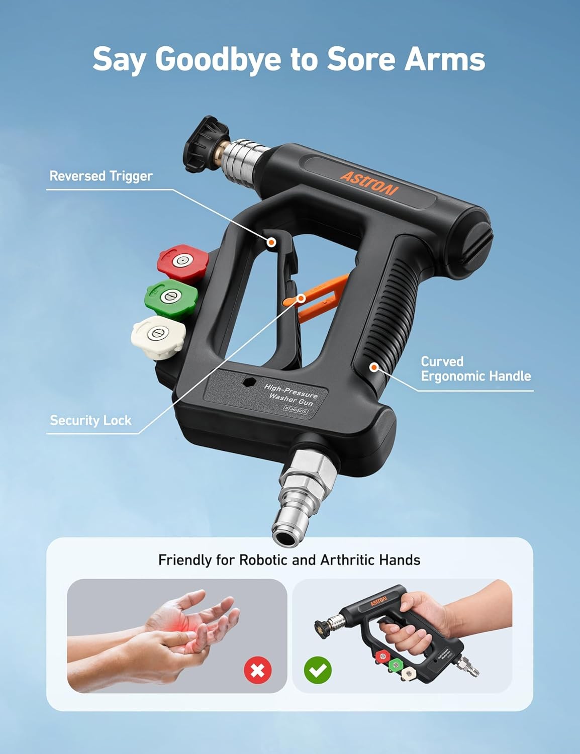 4060 PSI Short Pressure Washer Gun, 3/8″ Quick Connect Inlet, 4 Nozzles