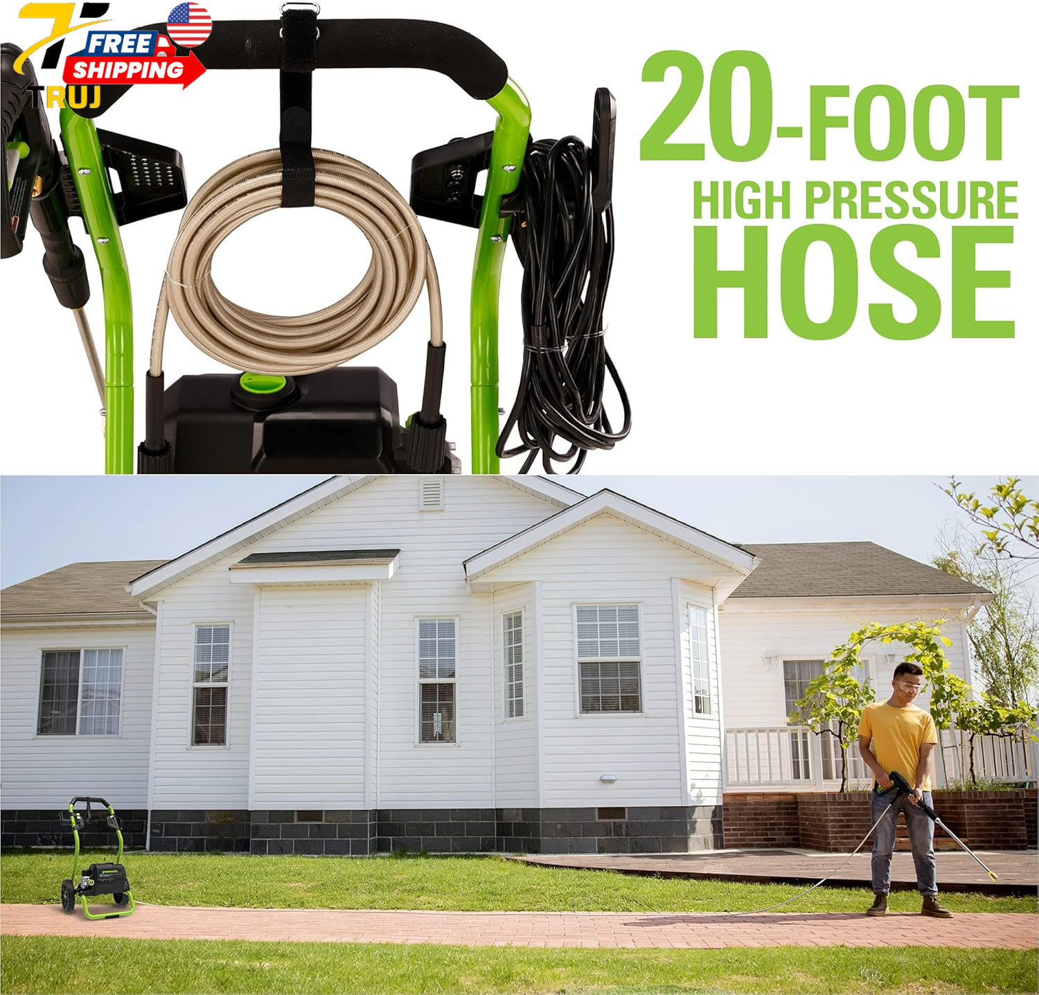 Greenworks 2000 PSI (13 Amp) Electric Pressure Washer (Wheels For Transport / 20