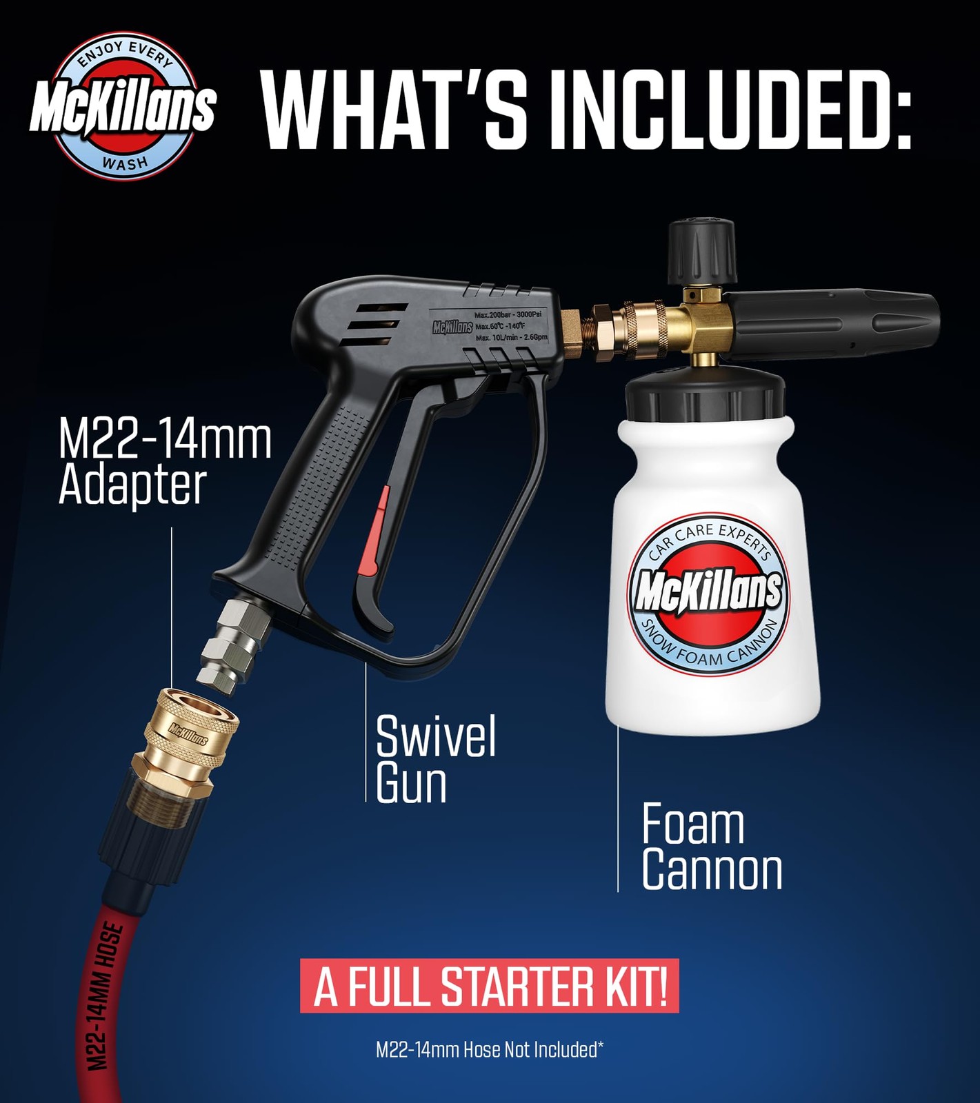 McKillans Pressure Washer Gun with Swivel Foam Cannon Wide Mouth M22-14mm A…