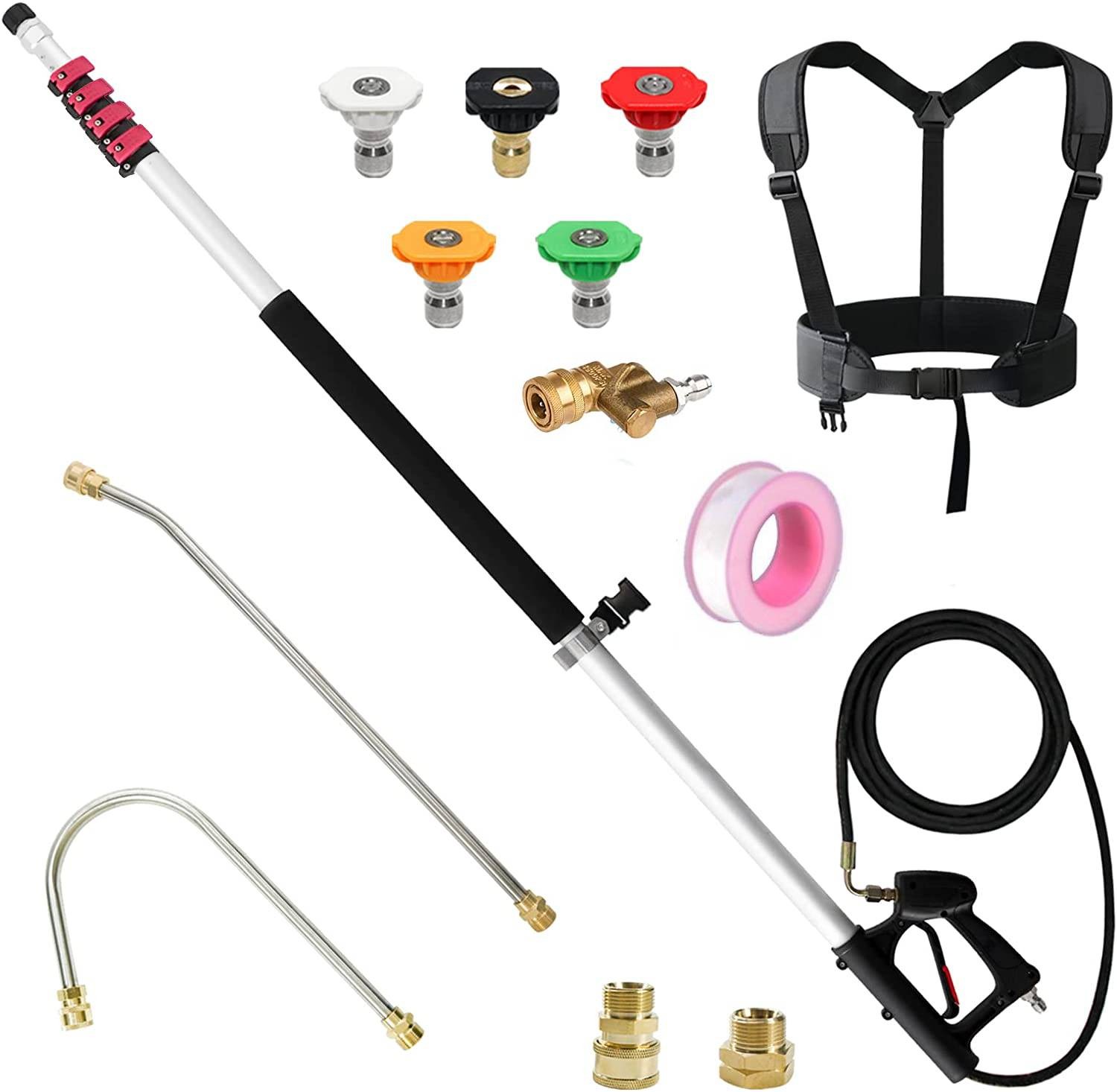 5~24FT 4 Sections Telescoping Pressure Washer Wand 4000PSI with 5 Spray Nozzle