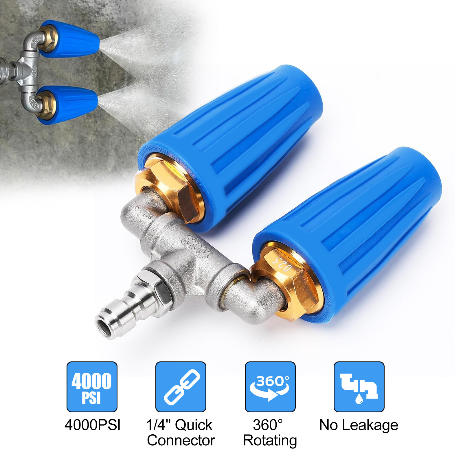 4000 PSI Dual Turbo Nozzle Pressure Washer 4-6 GPM 1/4″ Quick Connect Spray Tip