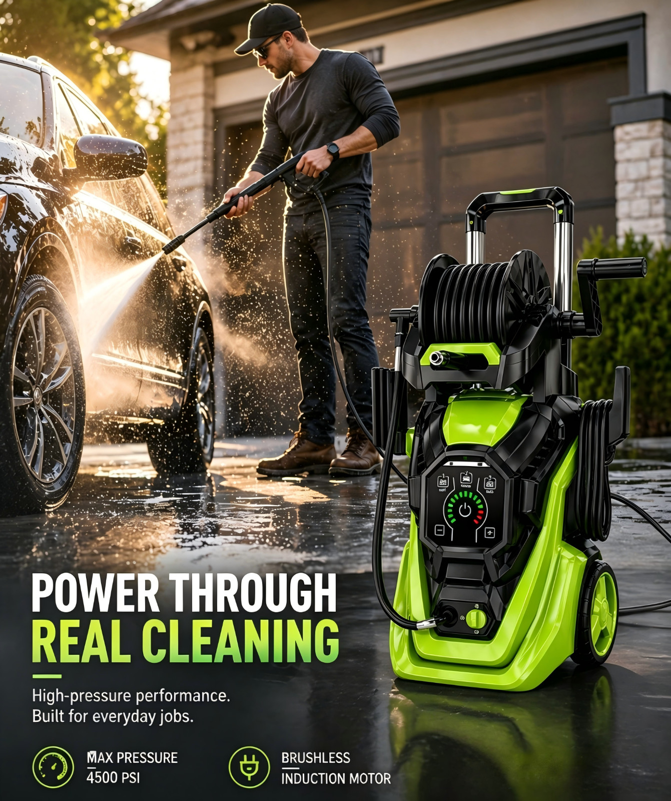 Pressure Washer 4500PSI 3.2GPM with Adj-15-Level Touch Screen For car,home,yard