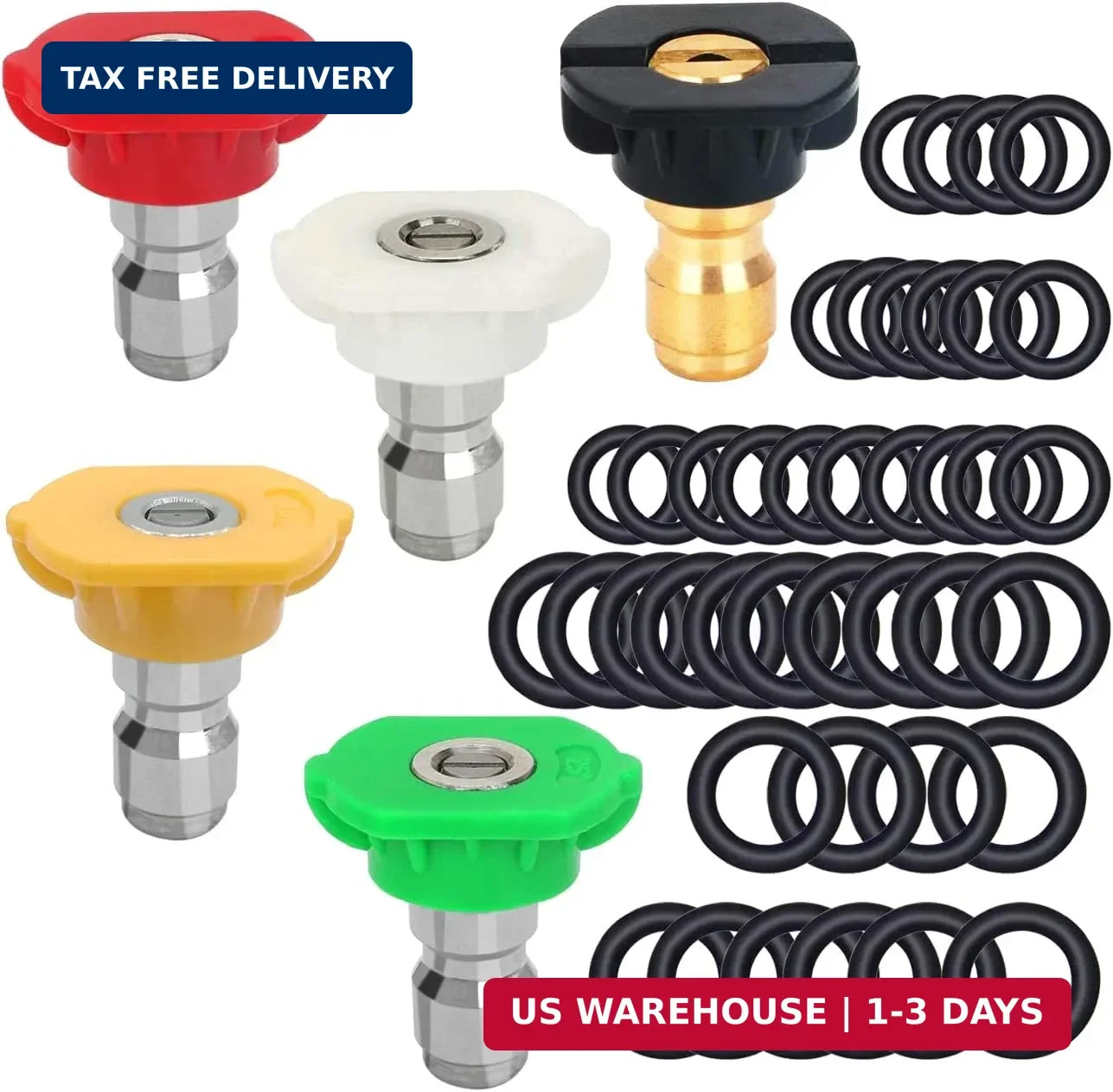 5 Pack Pressure Washer Spray Nozzles Tips + 40 Pcs O-Rings Replacement for 1/4 i