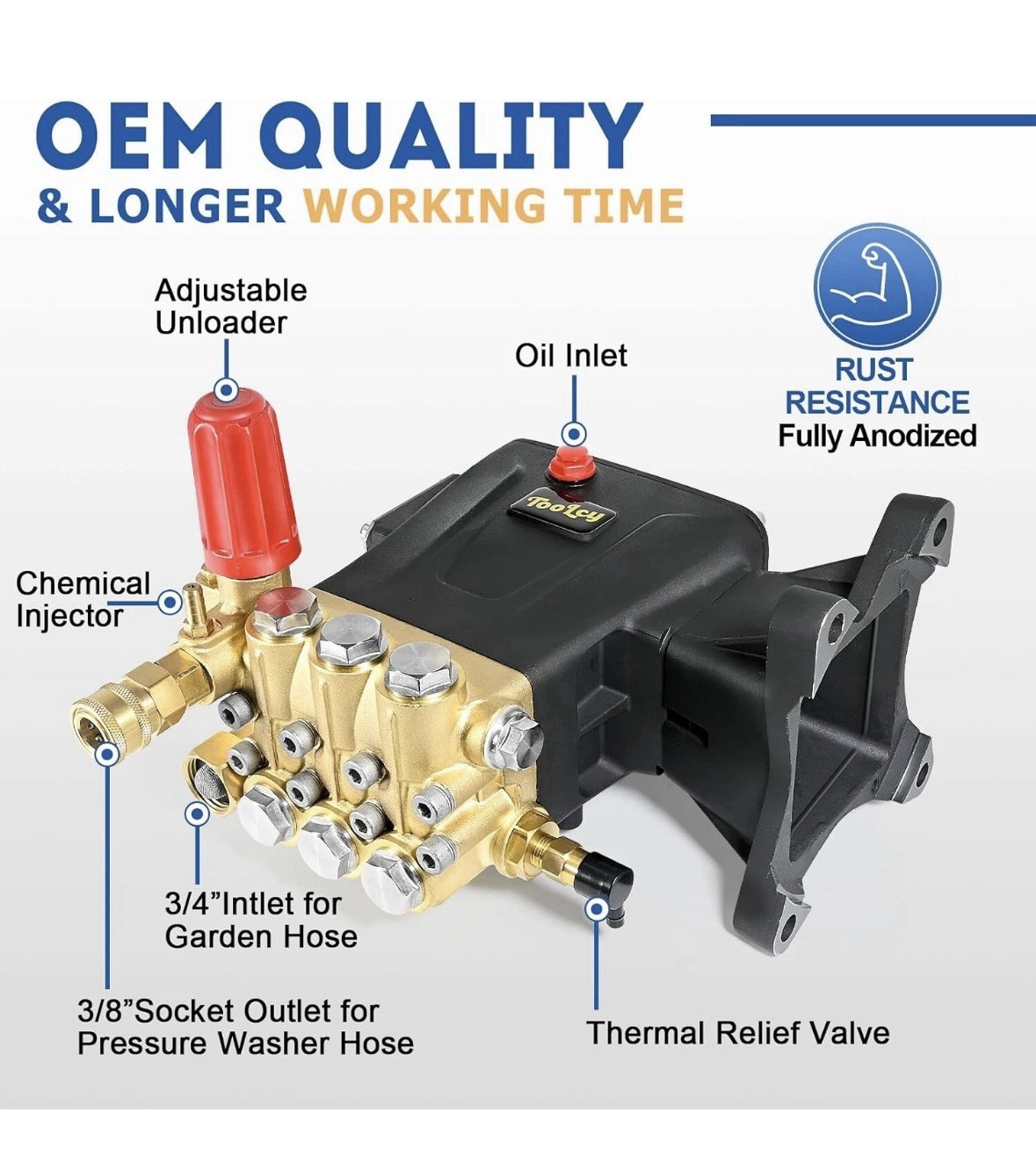 TOOLCY Pressure Washer Pump 3600-4400 PSI Max, 1″ Shaft Horizontal Plunger 4 GPM