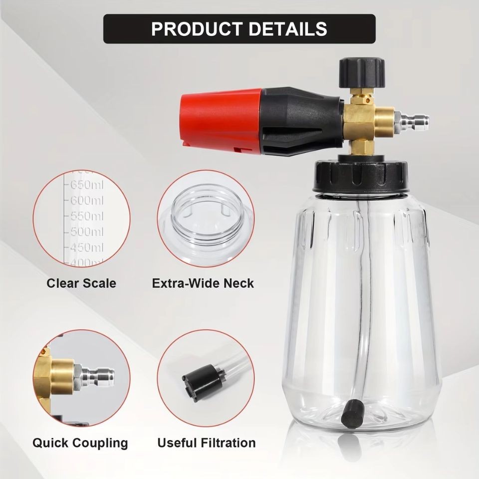 Heavy Duty Foam Cannon 1L Wide Mouth Pressure Washer Spray 1/4 Quick Connect