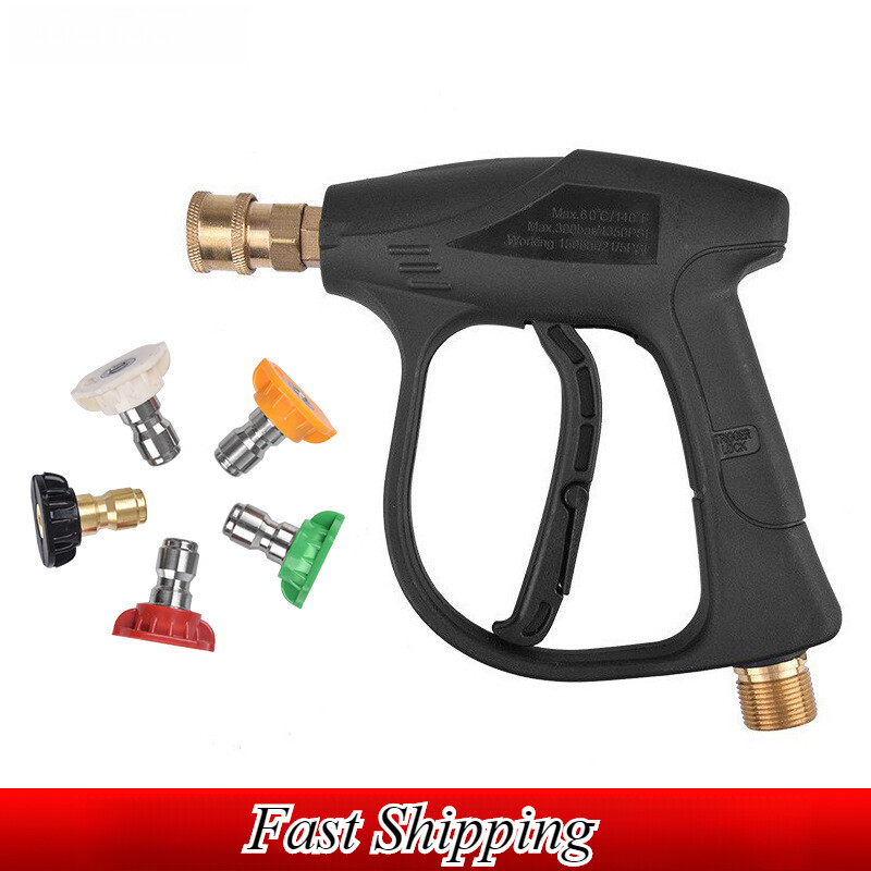 1/4″ High Pressure Washer Gun 4000 PSI Car Wash Foam Spray Short Wand w/5 Nozzle