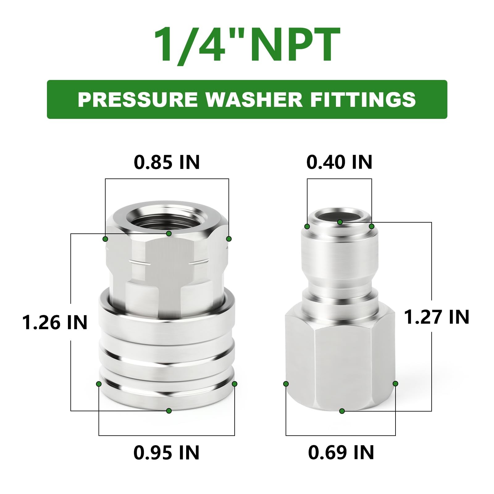 4 PCS 304 Stainless Steel Pressure Washer Adapter Kit Quick Connect 1/4 Inch