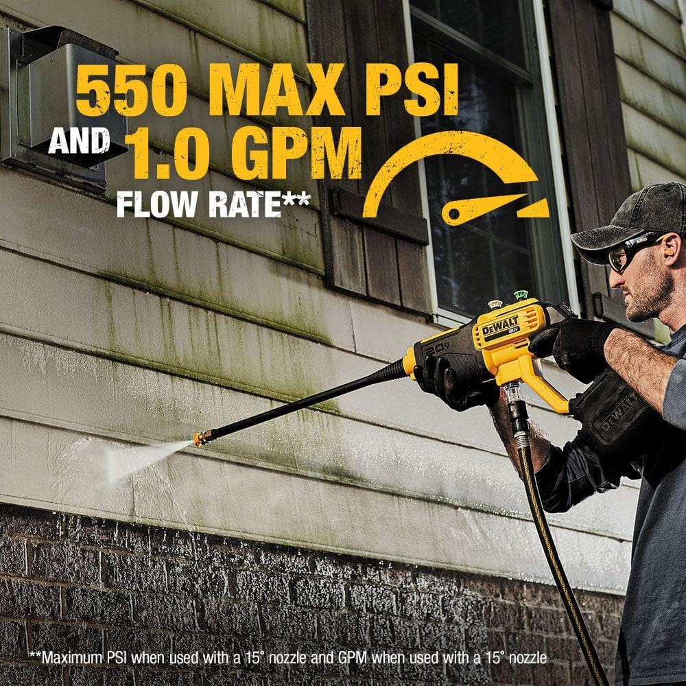 DEWALT 20V MAX 550 PSI 1.0 GPM Cordless Power Cleaner w 4 Nozzles Tool Only