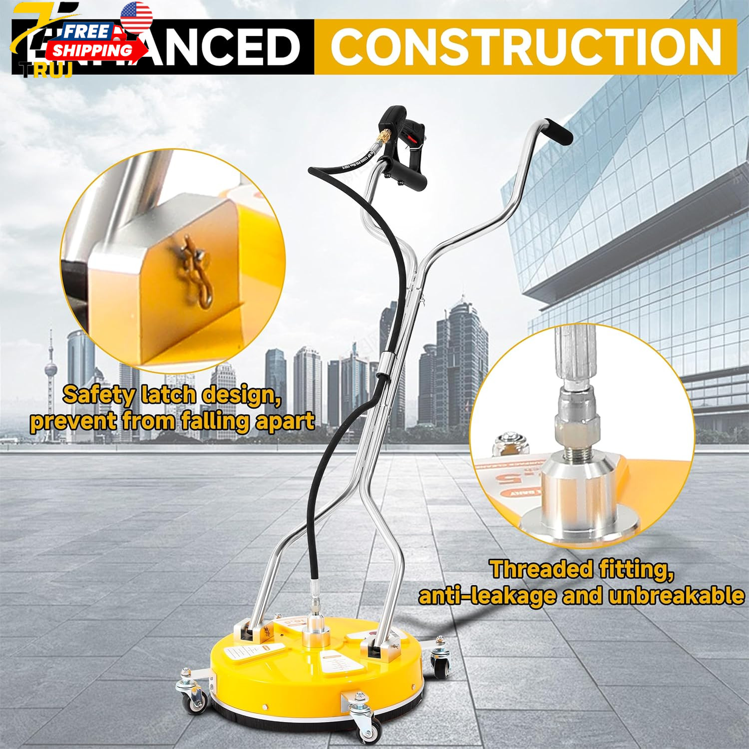 16.5” Pressure Washer Surface Cleaner with 4 Wheels for Easy Outdoor Cleaning