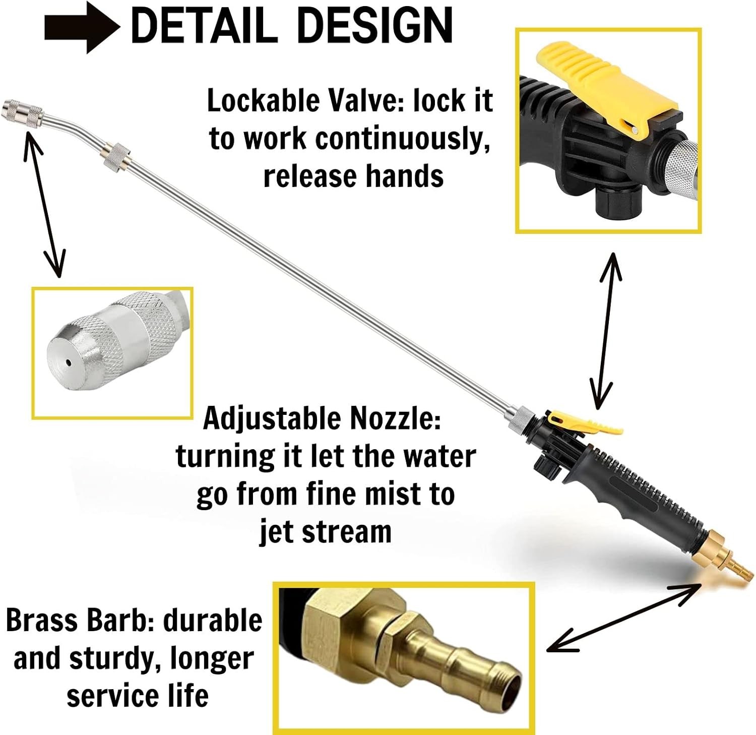 29” Sprayer Wand Replacement, 1/4″ & 3/8″ Brass Barb Universal Black 29 IN