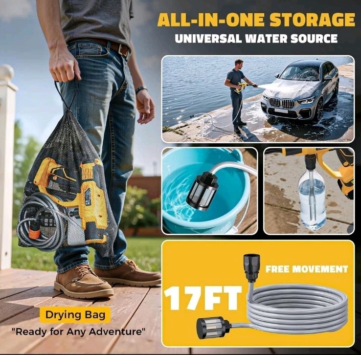 Portable Car Cleaning Tool Fits 20V Dewalt Battery 6-in-1 Nozzle & Foam Cannon