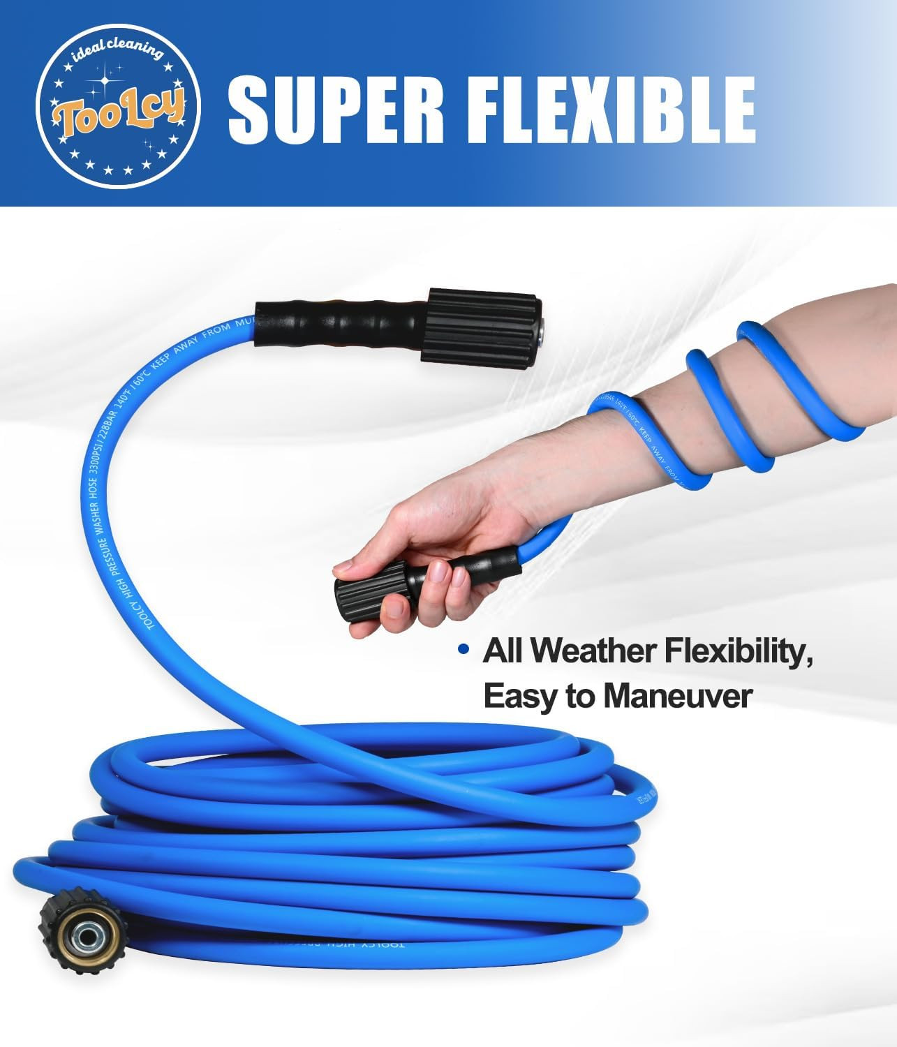 TOOLCY Pressure Washer Hose and Gun Kit 50Ft Kink Resistant 3/8″ & M22-14Mm | Sw