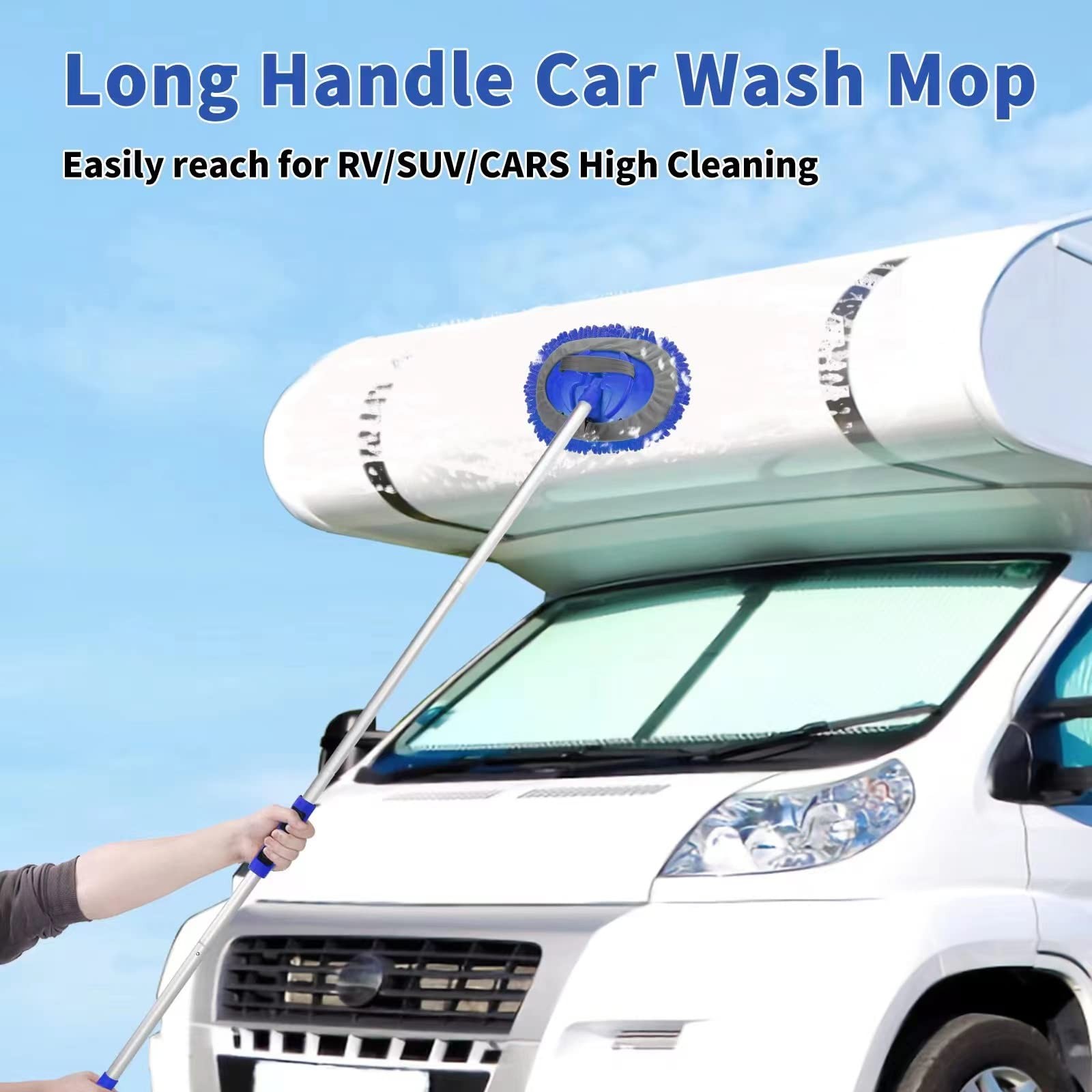 Wontolf 62” Car Wash Brush With Long Handle – Chenille Microfiber Mop Blue